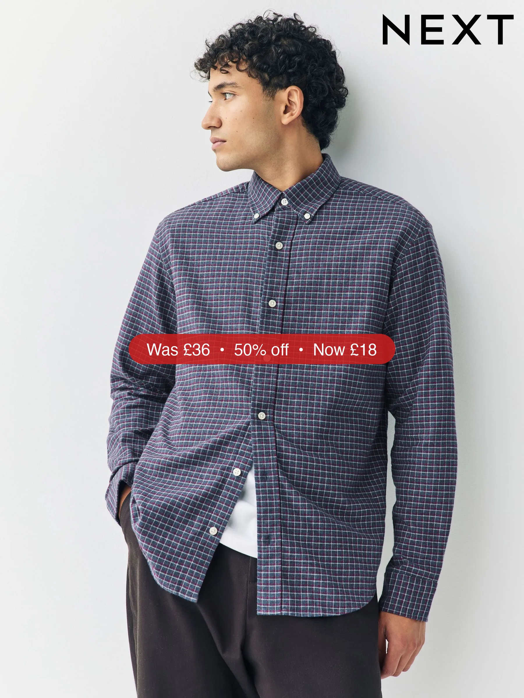Next Navy Blue Long Sleeve Check Shirt – 50% Off
