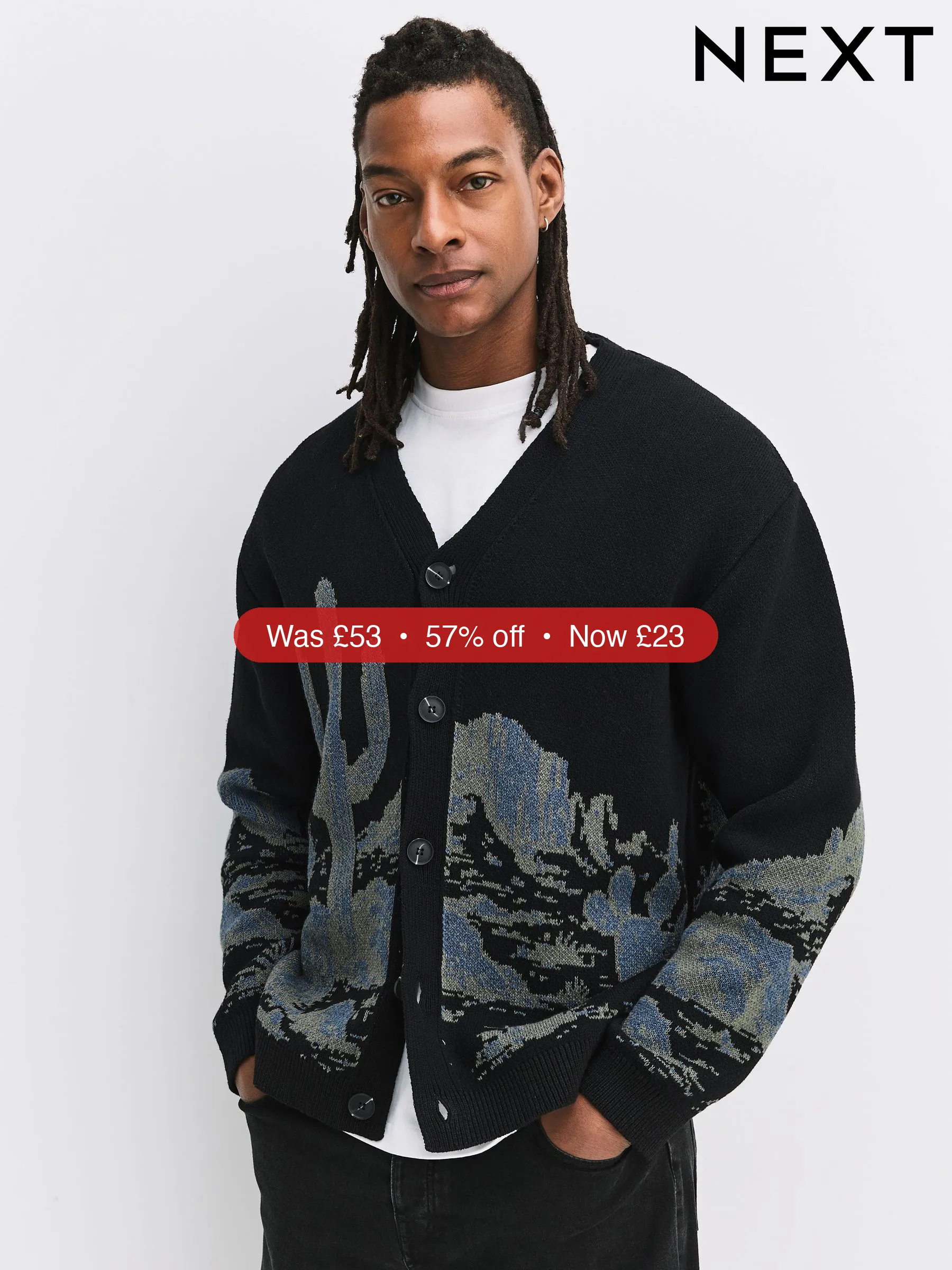 Next Navy Blue Relaxed Fit Knitted Cactus Scene Cardigan – 57% Off