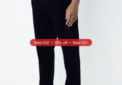 Next Navy Regular Tapered Fit Corduroy Single Pleated Trousers - 50% Off in Ireland