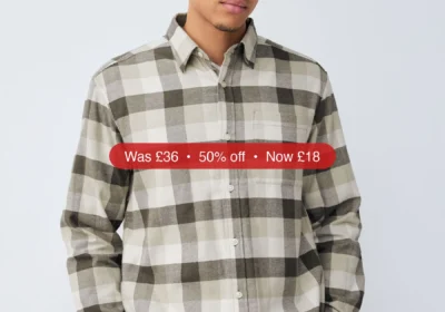 Next Neutral Brown Long Sleeve Check Shirt - 50% Off in Ireland