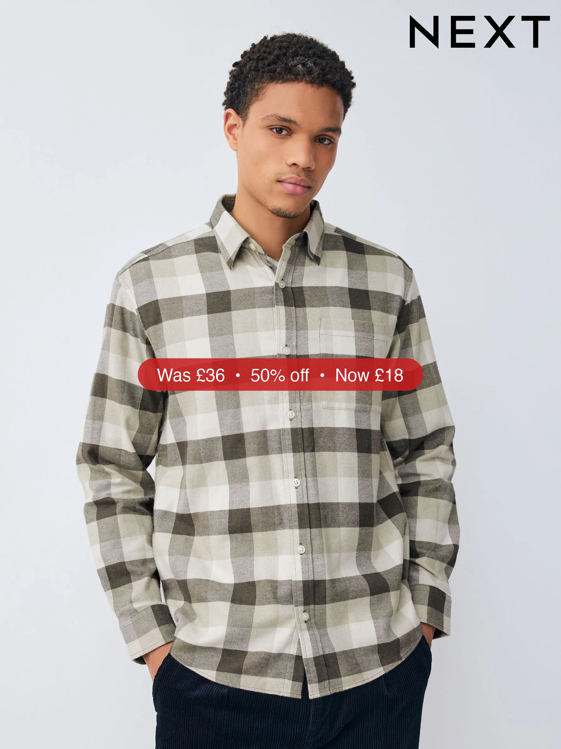 Next Neutral Brown Long Sleeve Check Shirt – 50% Off