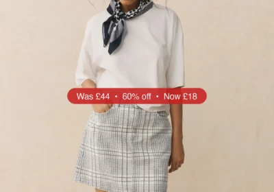 Next Neutral Checked Denim Mini Skirt - 60% Off in Ireland