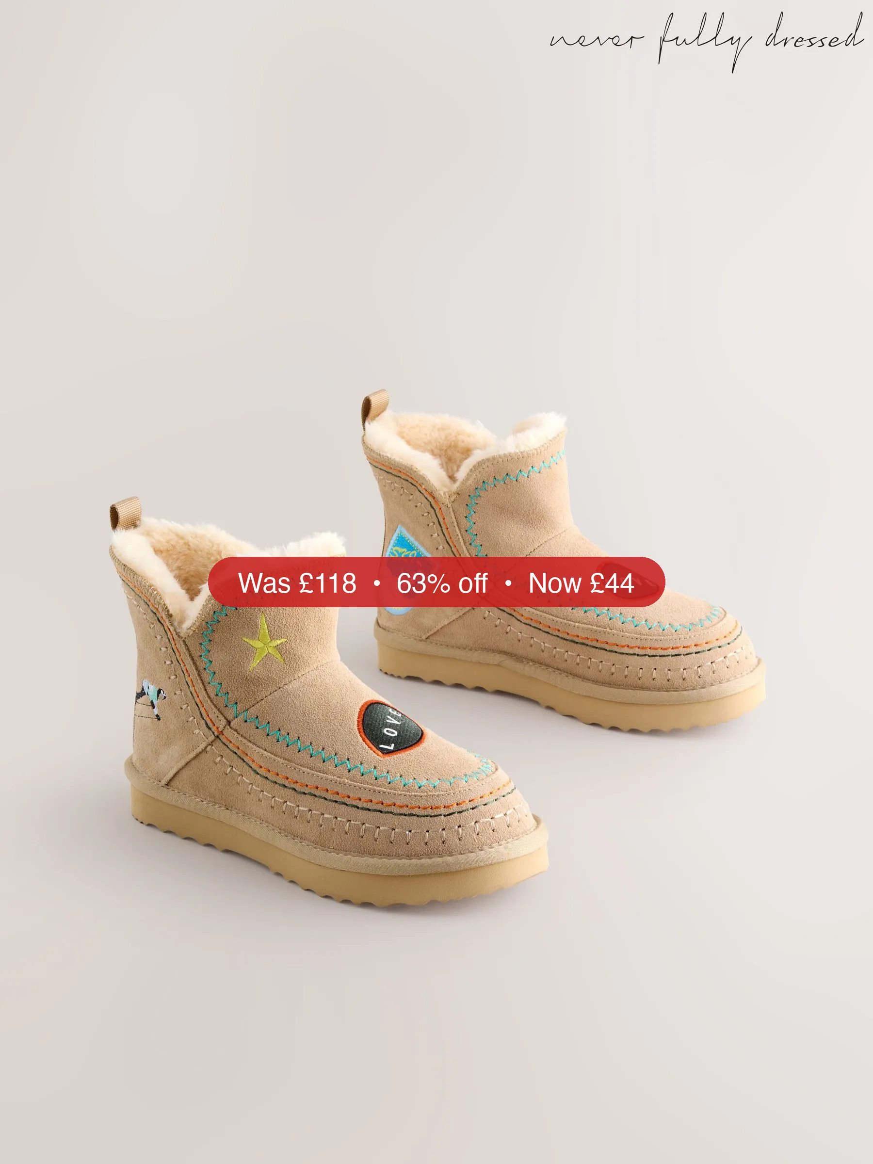 Next Never Fully Dressed Stone Embroidery Suede Leather Boots – 63% Off