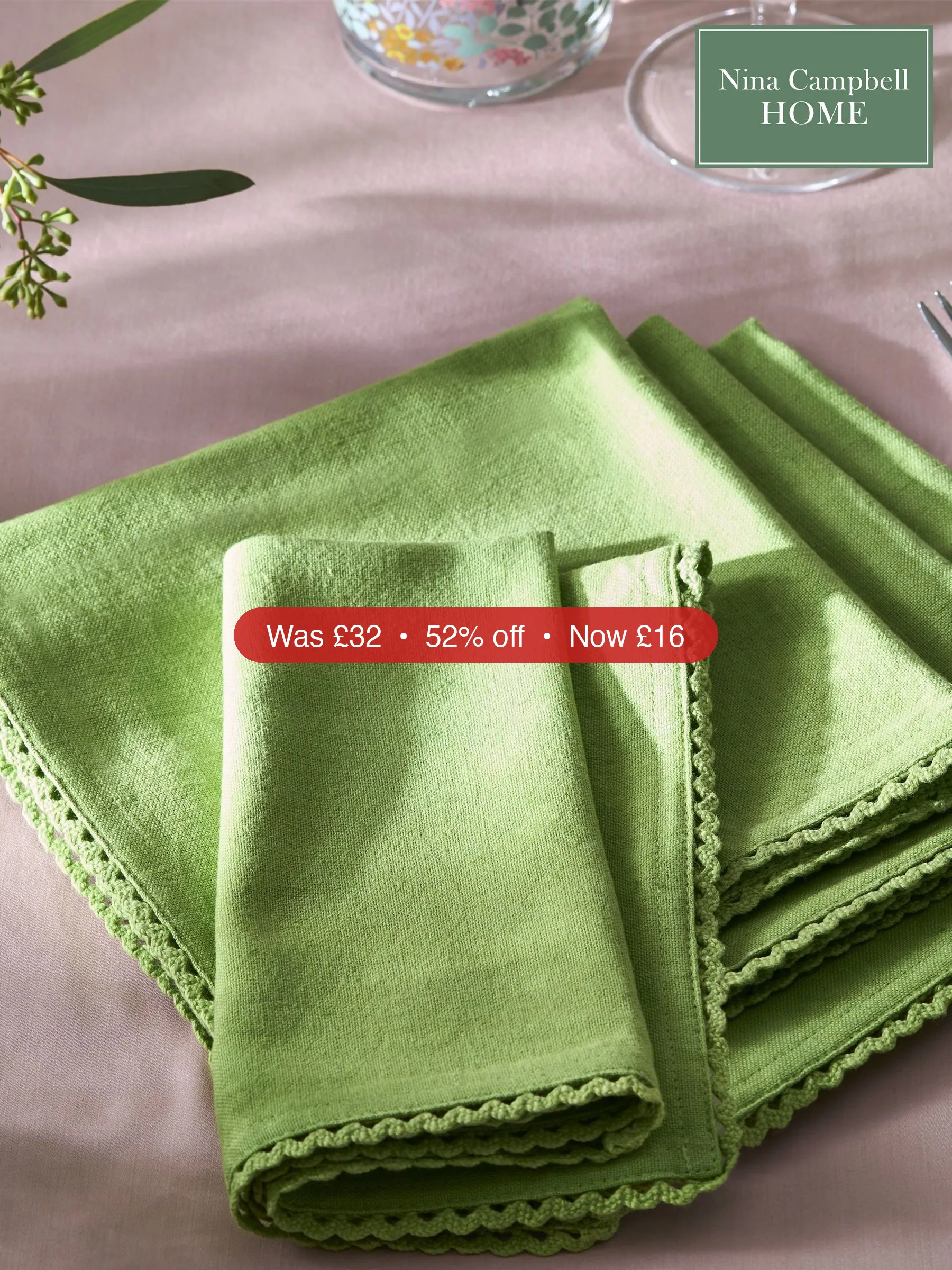 Next Nina Campbell Set of 4 Green Lace Trimmed Napkins – 52% Off