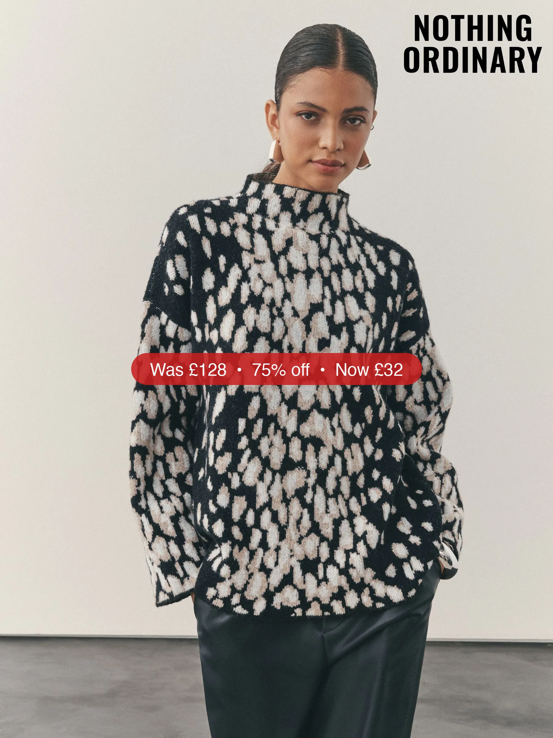 Next Nothing Ordinary Black/Cream Knitted Animal Jacquard Jumper – 75% Off