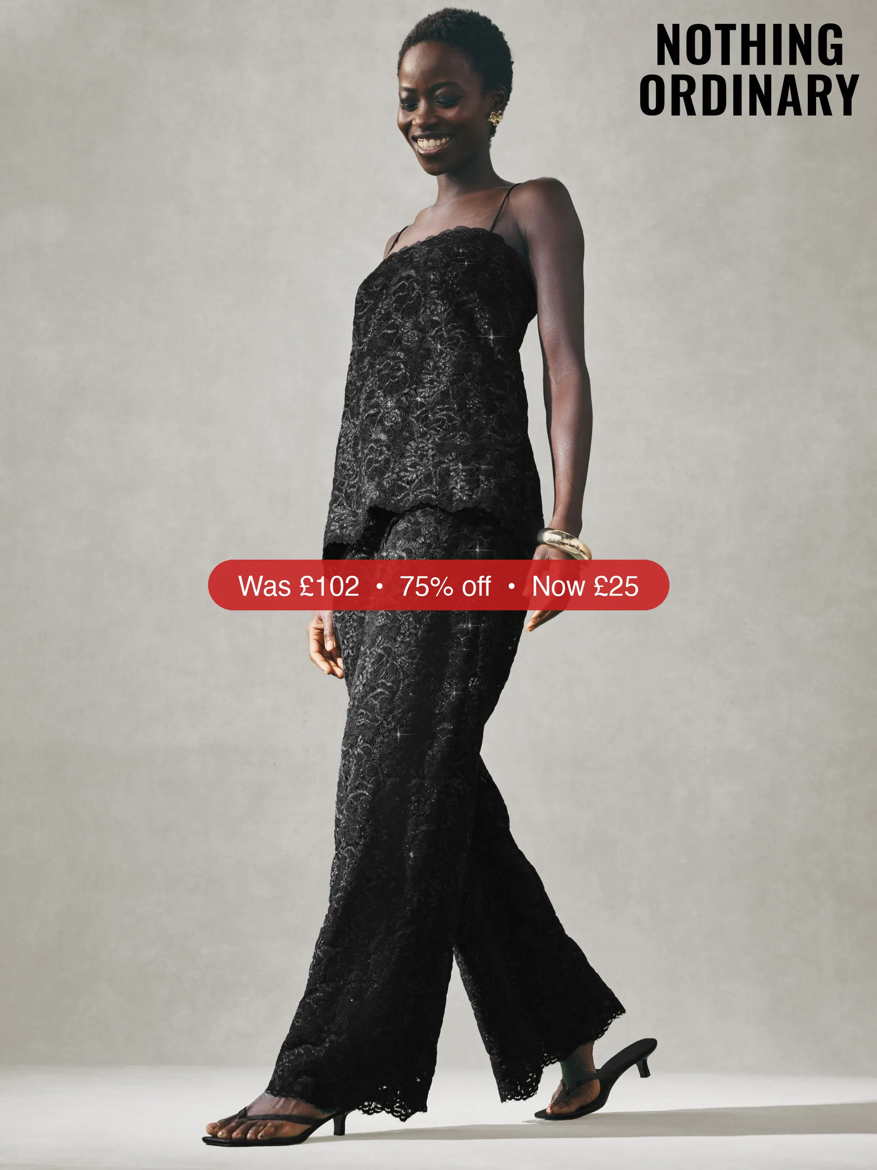 Next Nothing Ordinary Black Sparkle Lace Wide Leg Trousers – 75% Off
