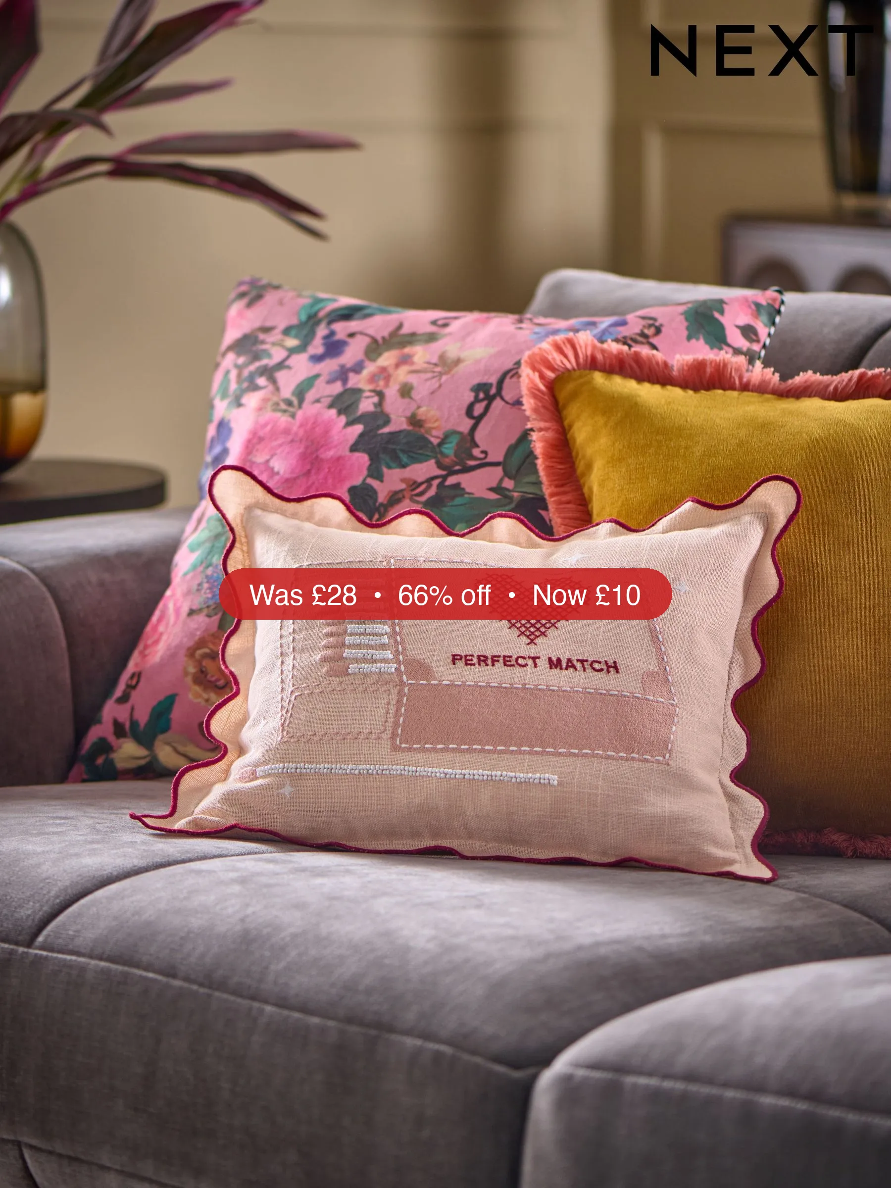 Next Pink 30 X 40cm Valentines Embroidered Perfect Match Cushion – 66% Off