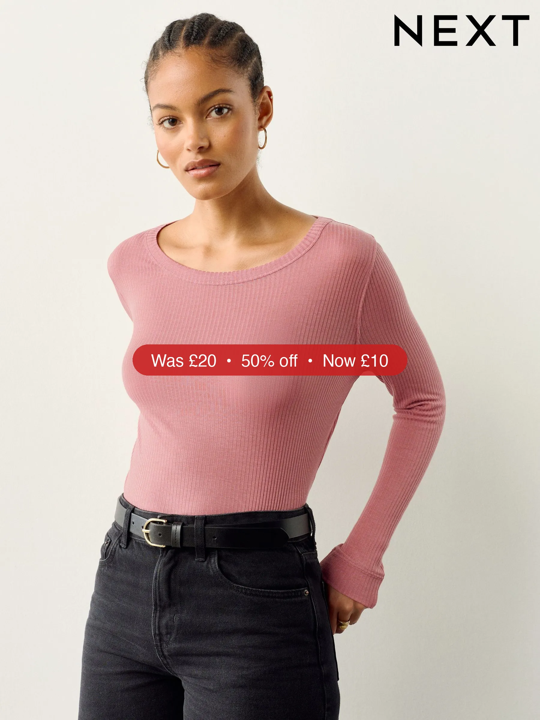 Next Pink Sheer Crew Neck Long Sleeve Top – 50% Off