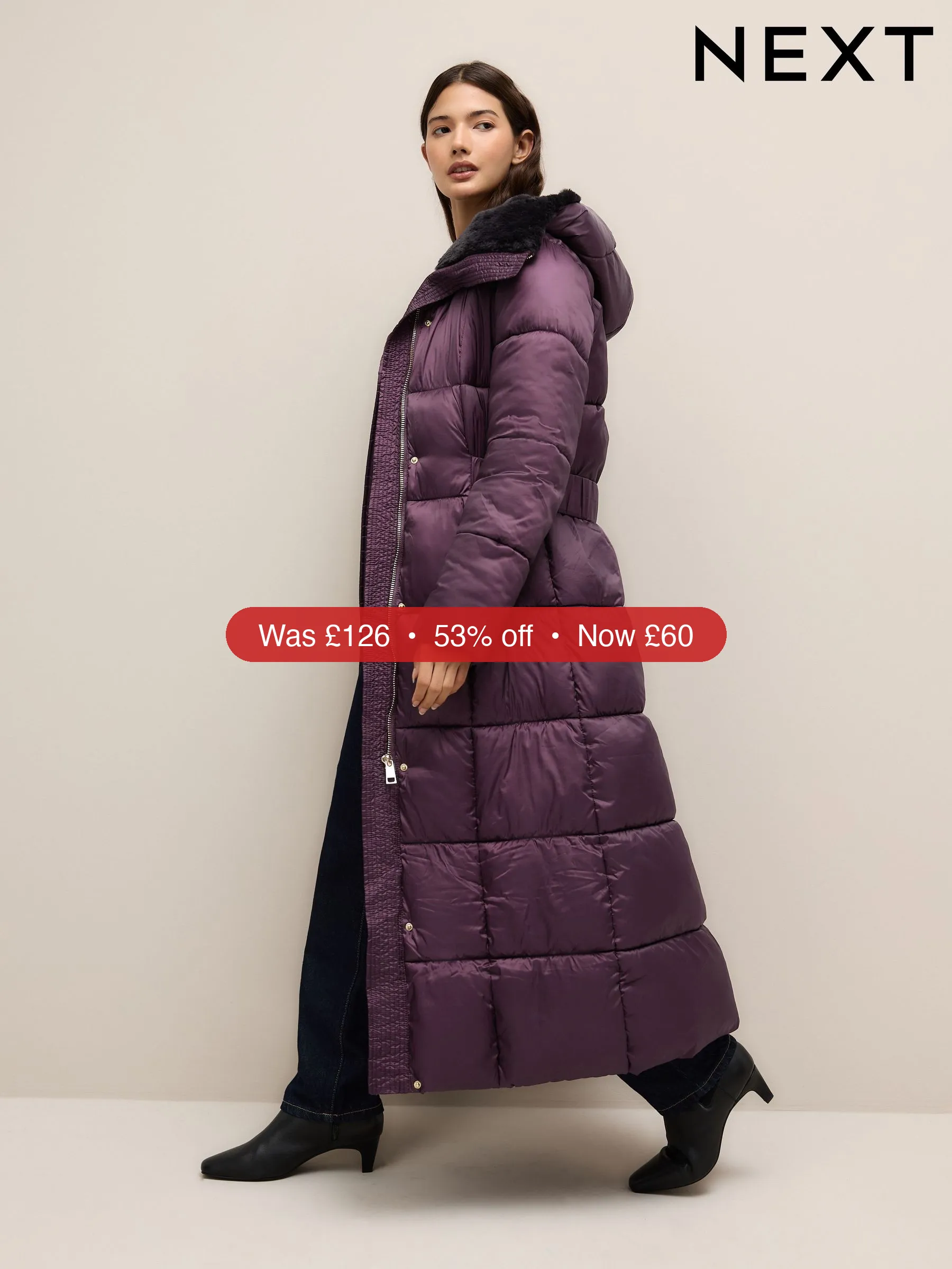 Next Purple Shower Resistant Padded Longline Coat – 53% Off