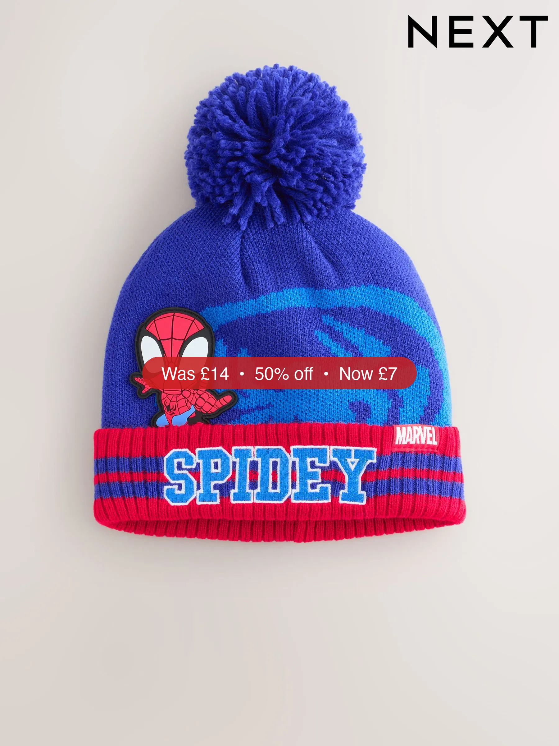 Next Red/Navy Blue Spidey Pom Beanie (3-10yrs) – 50% Off