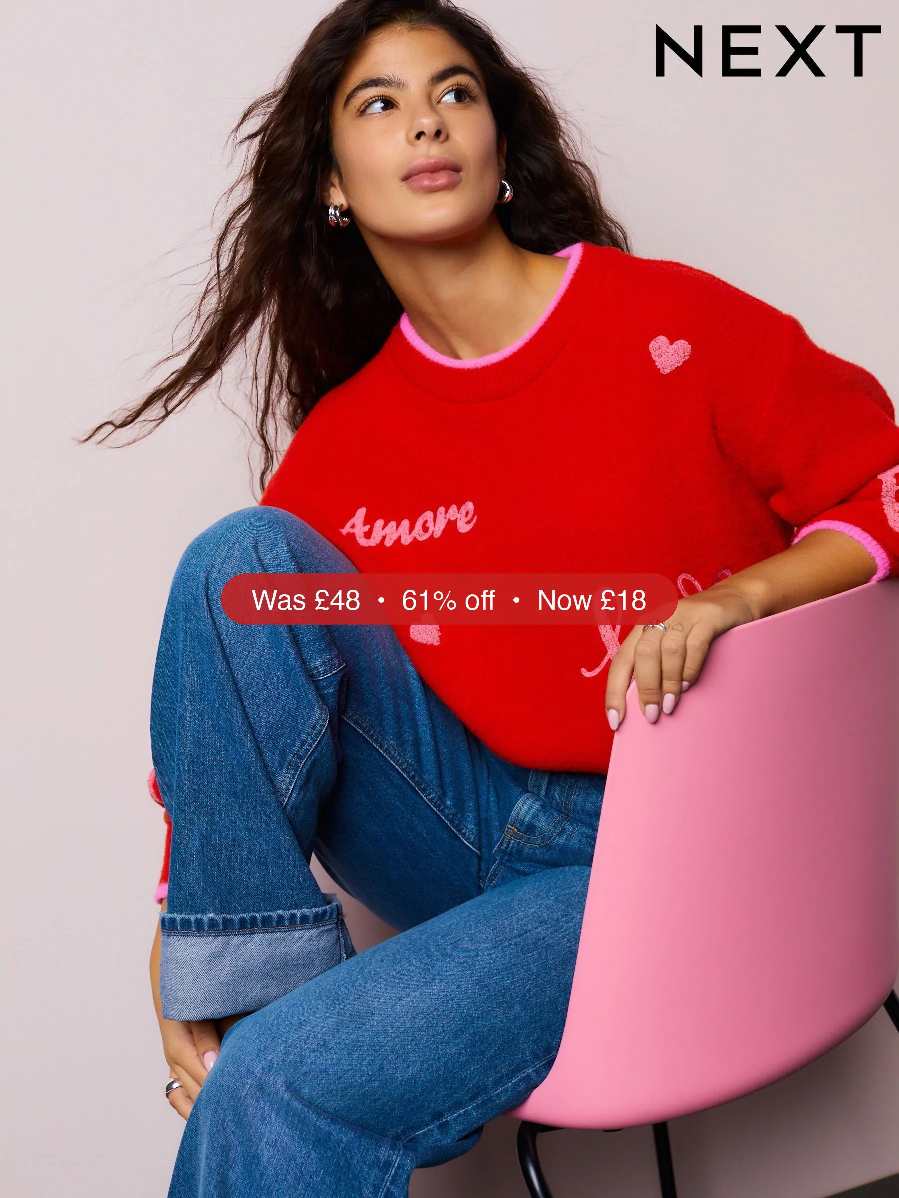 Next Red/Pink Embroidered Heart Long Sleeve Jumper – 61% Off