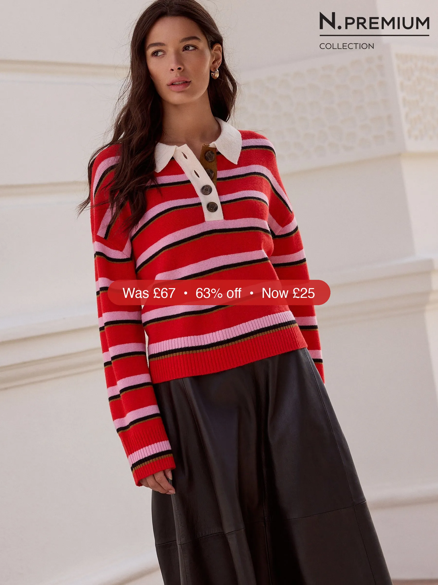 Next Red/Pink Stripe N. Premium 100% Wool Polo Jumper – 63% Off