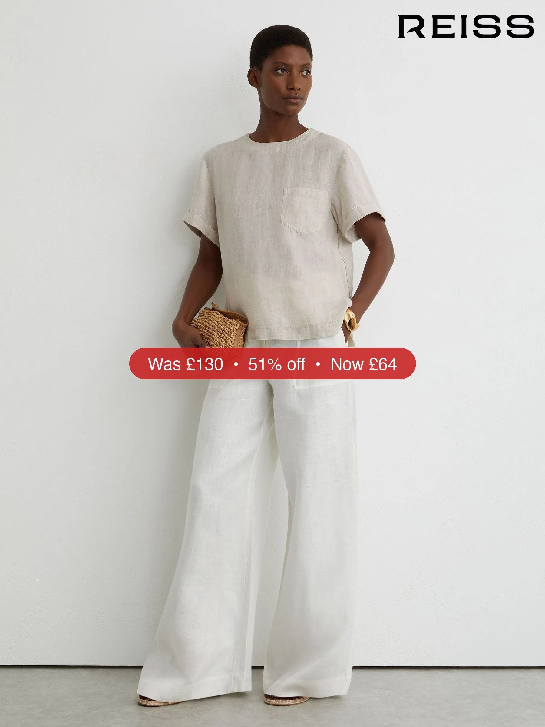 Next Reiss Beige Neutral Tamara Linen Patch-Pocket T-Shirt – 51% Off