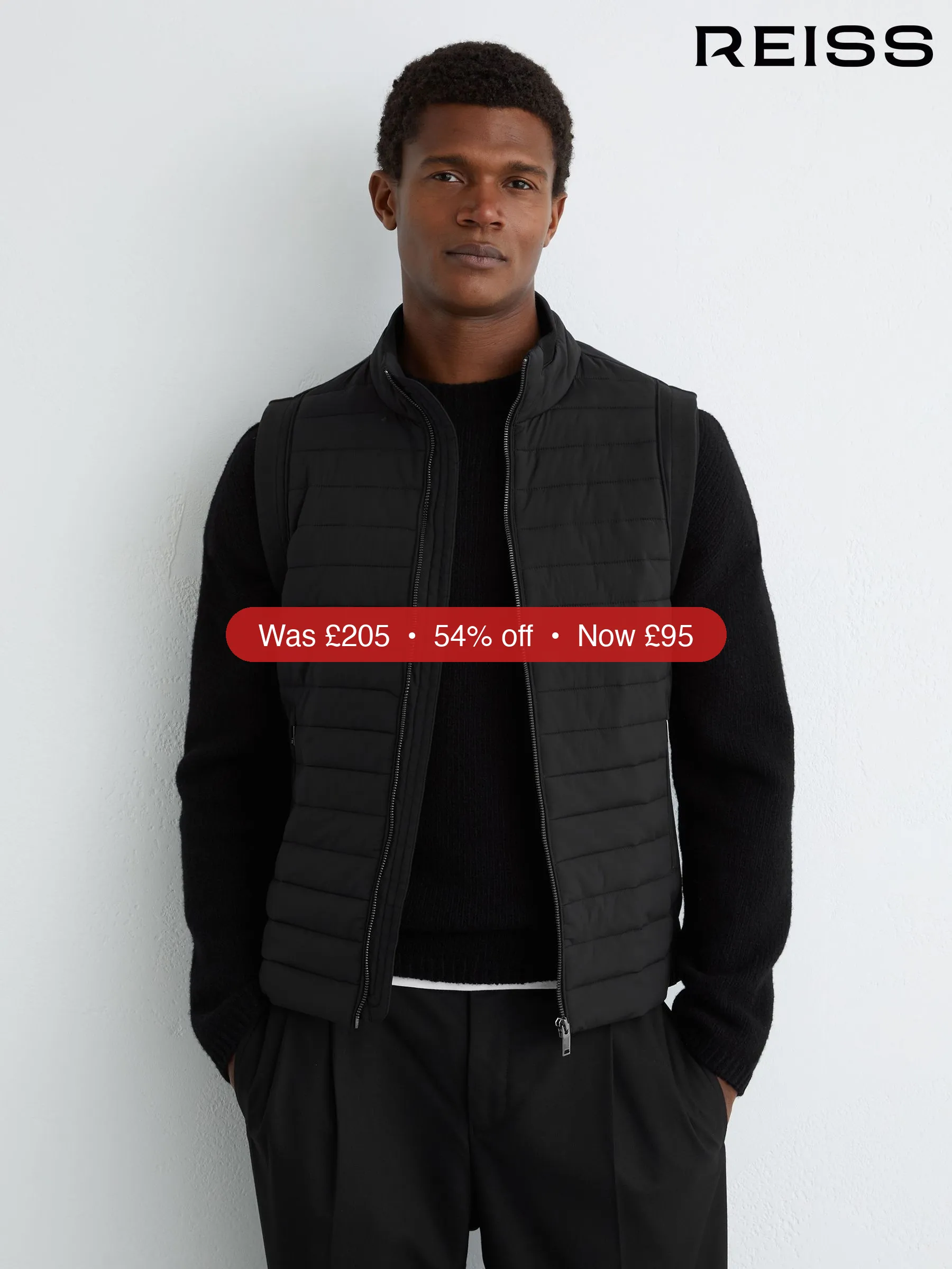 Next Reiss Black Caspian Quilt and Knit Zip-Through Gilet – 54% Off