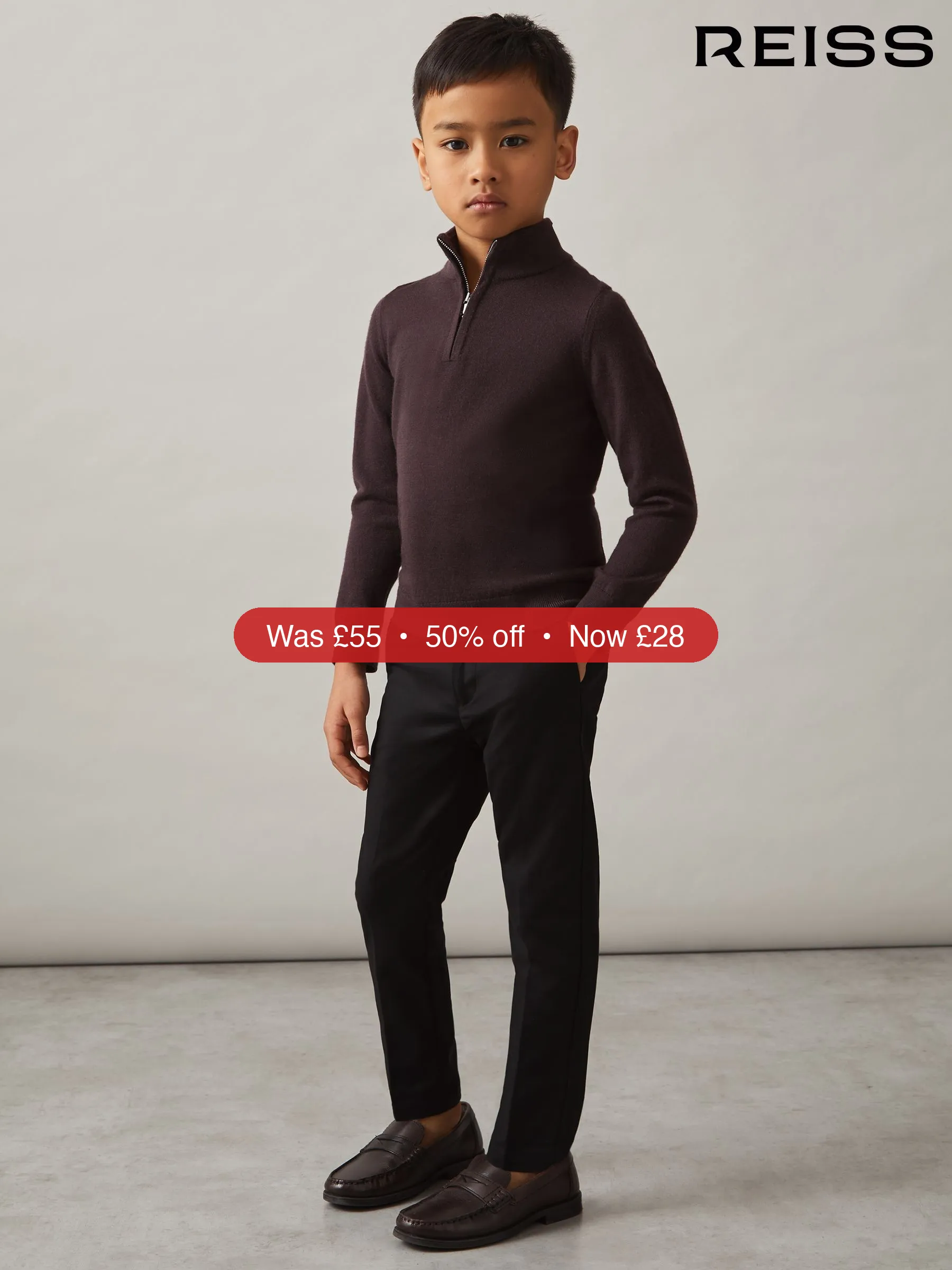 Next Reiss Black Eastbury 9-13 yrs Slim-Fit Cotton-Blend Chinos – 50% Off