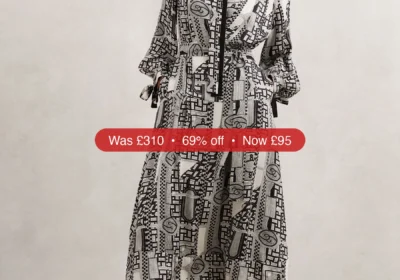 Next Reiss Black/Ivory Marie Geometric-Print Tie-Neck Dress - 69% Off in Ireland