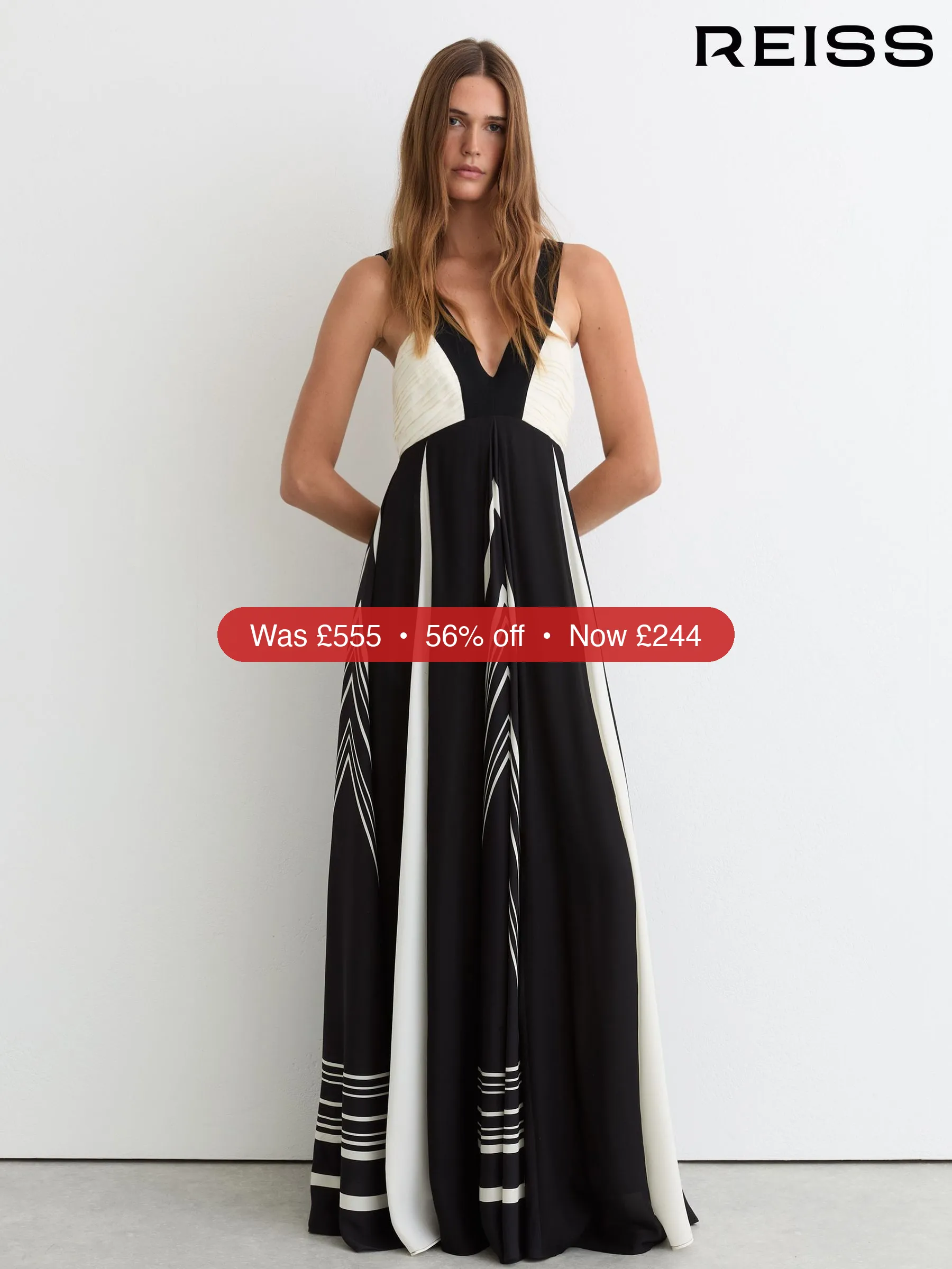 Next Reiss Black/Ivory Tallie Empire-Line Printed Maxi Dress – 56% Off