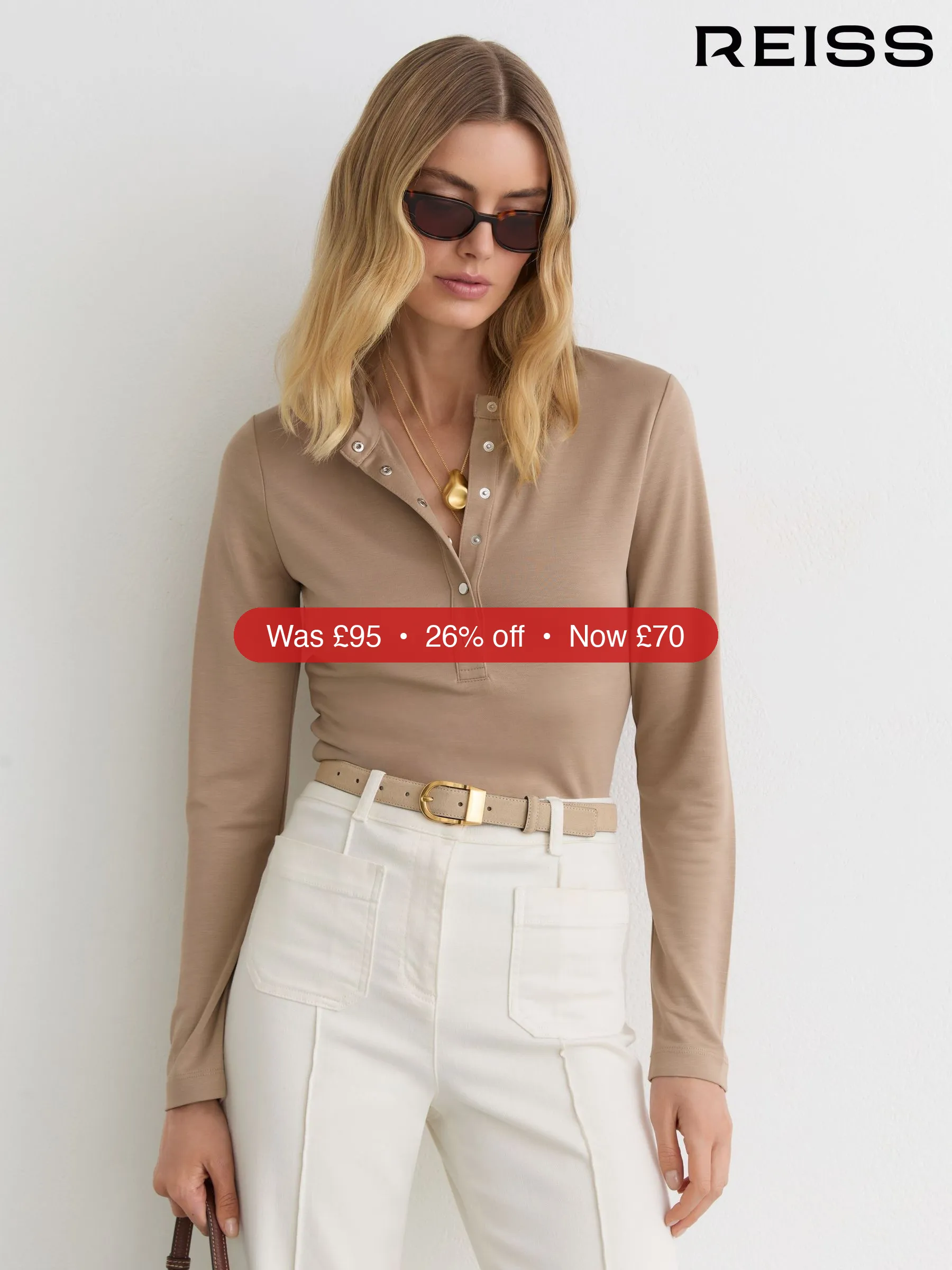 Next Reiss Camel Alina Jersey Long-Sleeve Henley Top – 26% Off