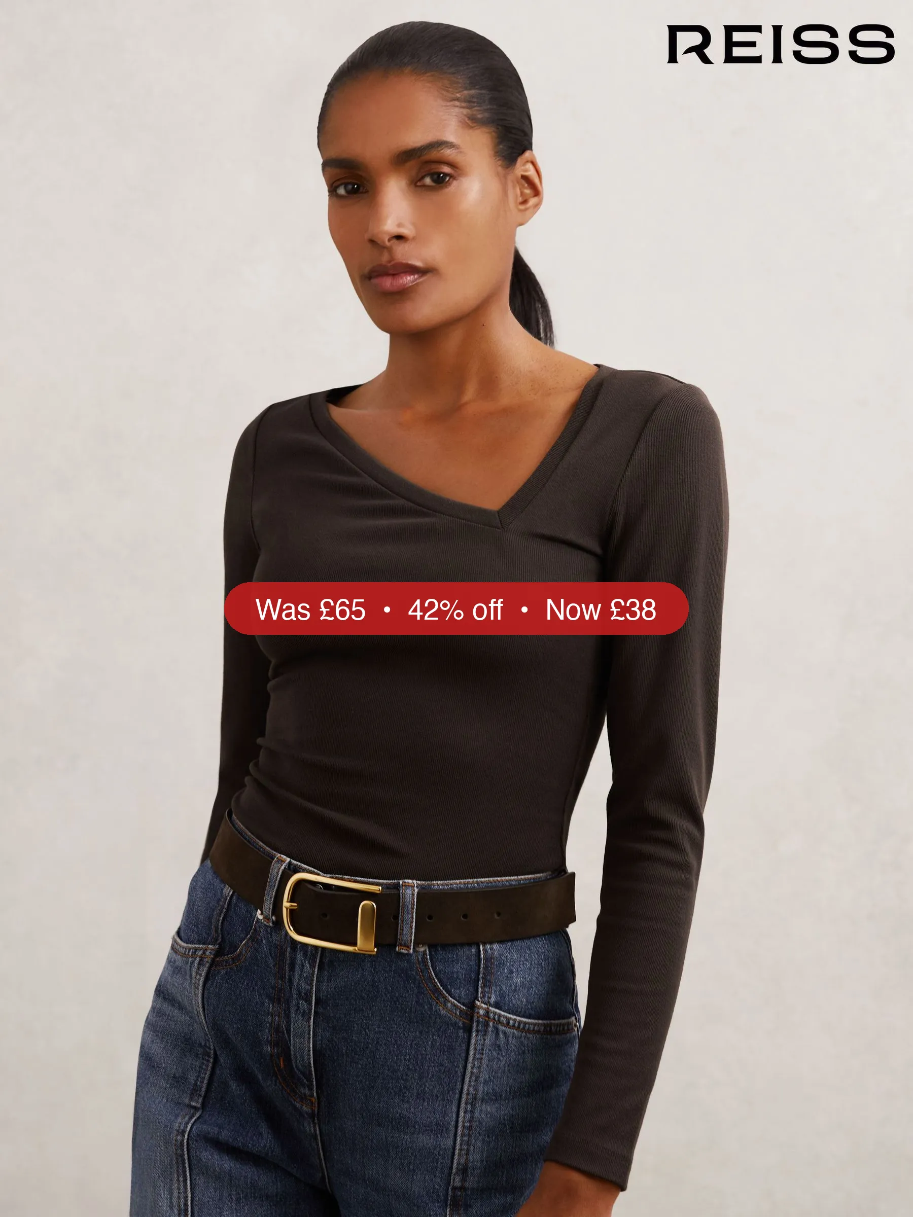Next Reiss Chocolate Brown Felicity Stretch-Cotton Asymmetric-Neck Top – 42% Off
