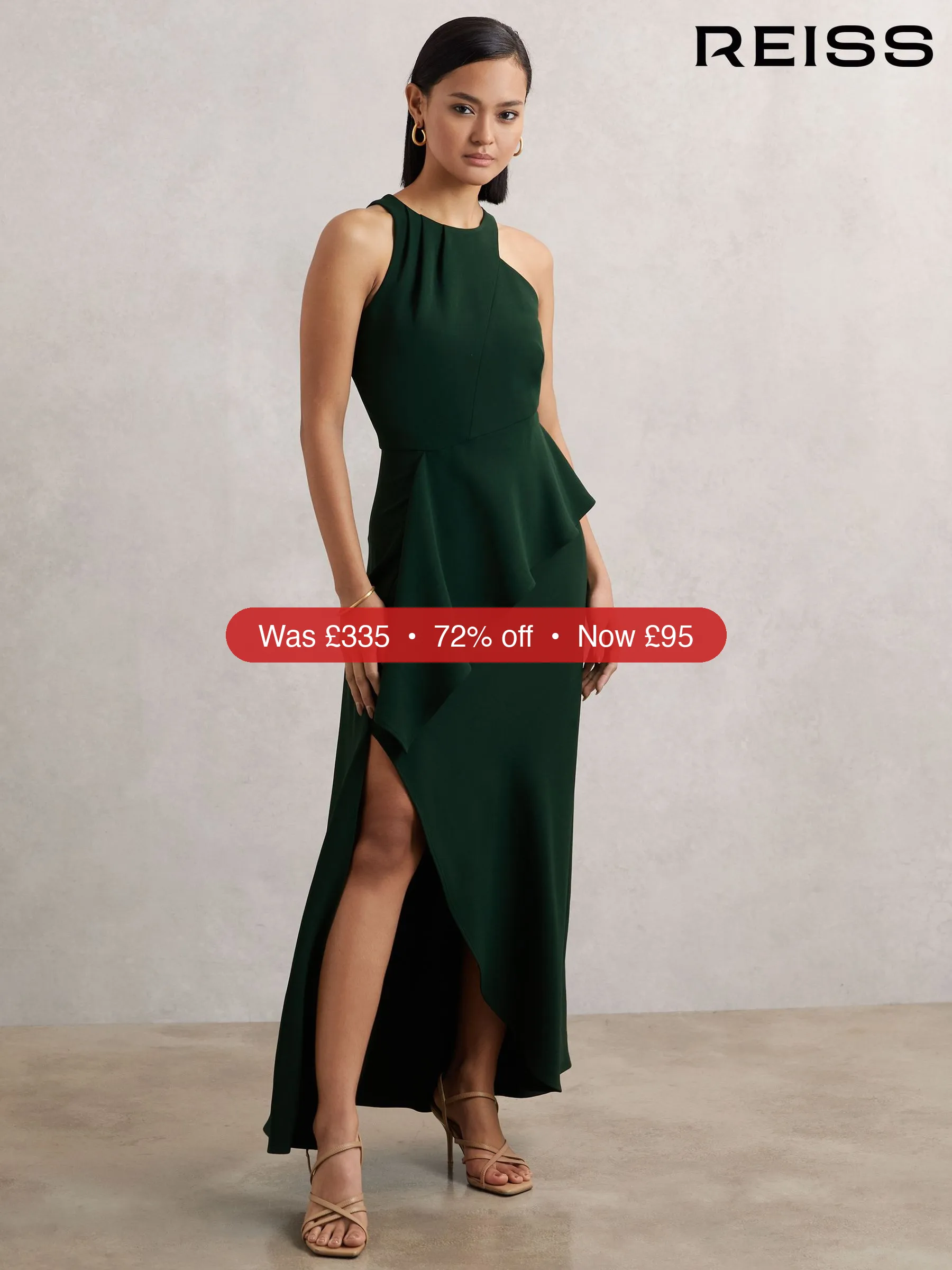 Next Reiss Green Gabriella Ruffled Slash-Detail Maxi Dress – 72% Off