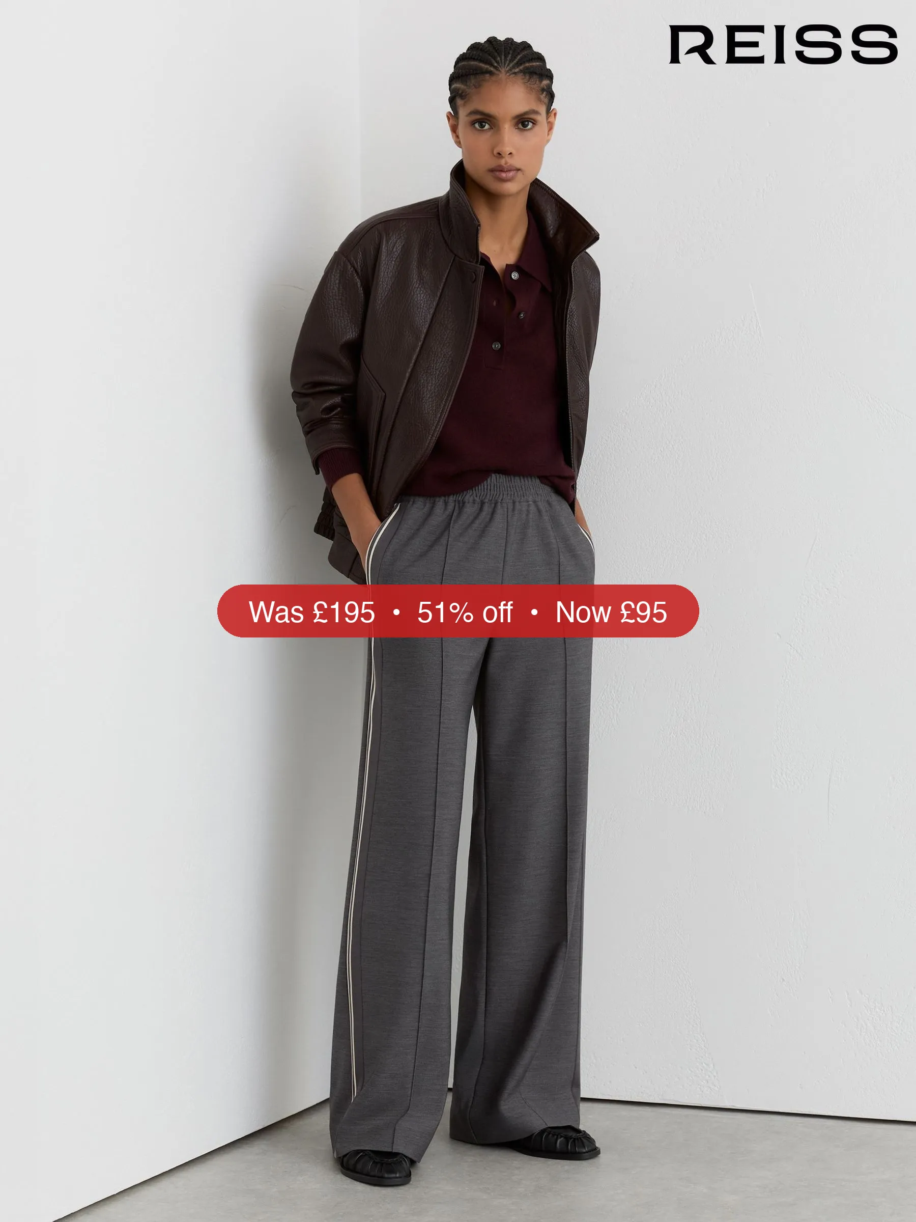 Next Reiss Grey Marlow Mélange Side-Stripe Wide-Leg Trousers – 51% Off