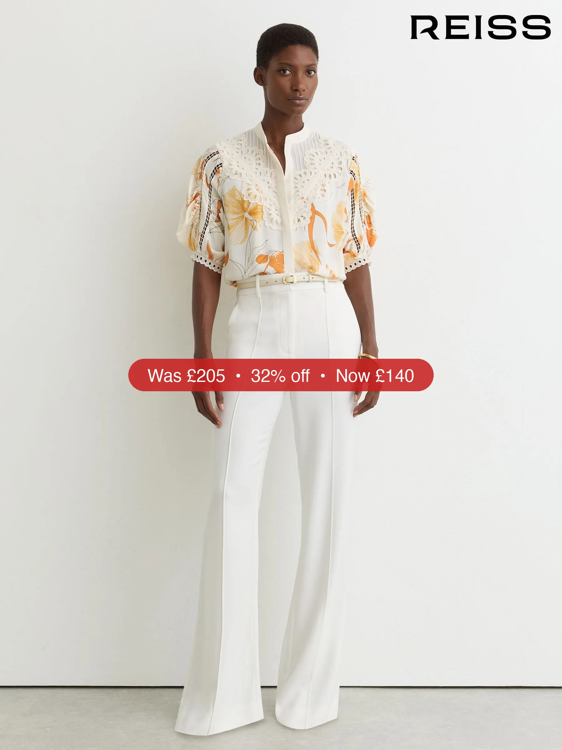 Next Reiss Ivory/Pink Louisa Floral-Print Lace-Trim Blouse – 32% Off