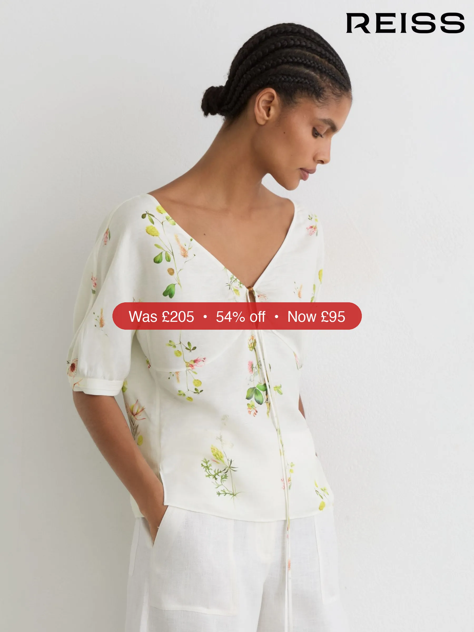 Next Reiss Ivory Quinny Linen-Blend Floral-Print Top – 54% Off