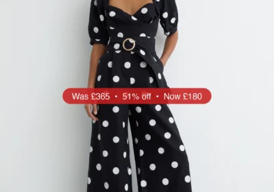 Next Reiss Navy/Ivory Brook Linen Polka-Dot Wide-Leg Jumpsuit - 51% Off in Ireland