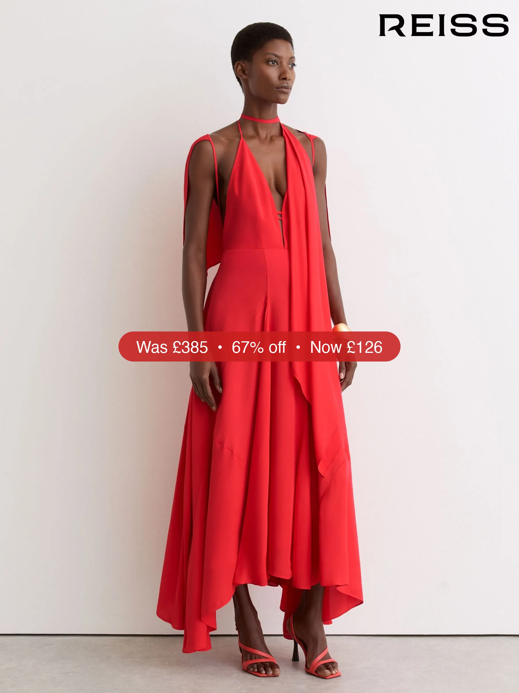Next Reiss Orange Evory Strappy Draped Cape Maxi Dress – 67% Off