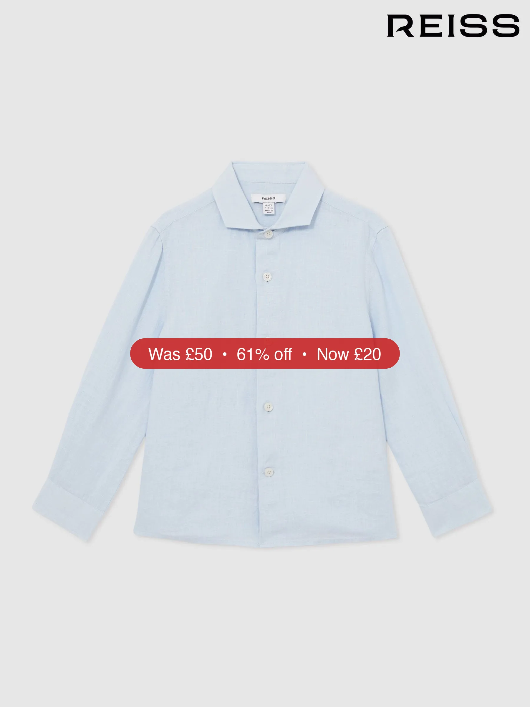 Next Reiss Pale Blue Ruban 3-9 yrs Linen Cutaway Collar Shirt – 61% Off