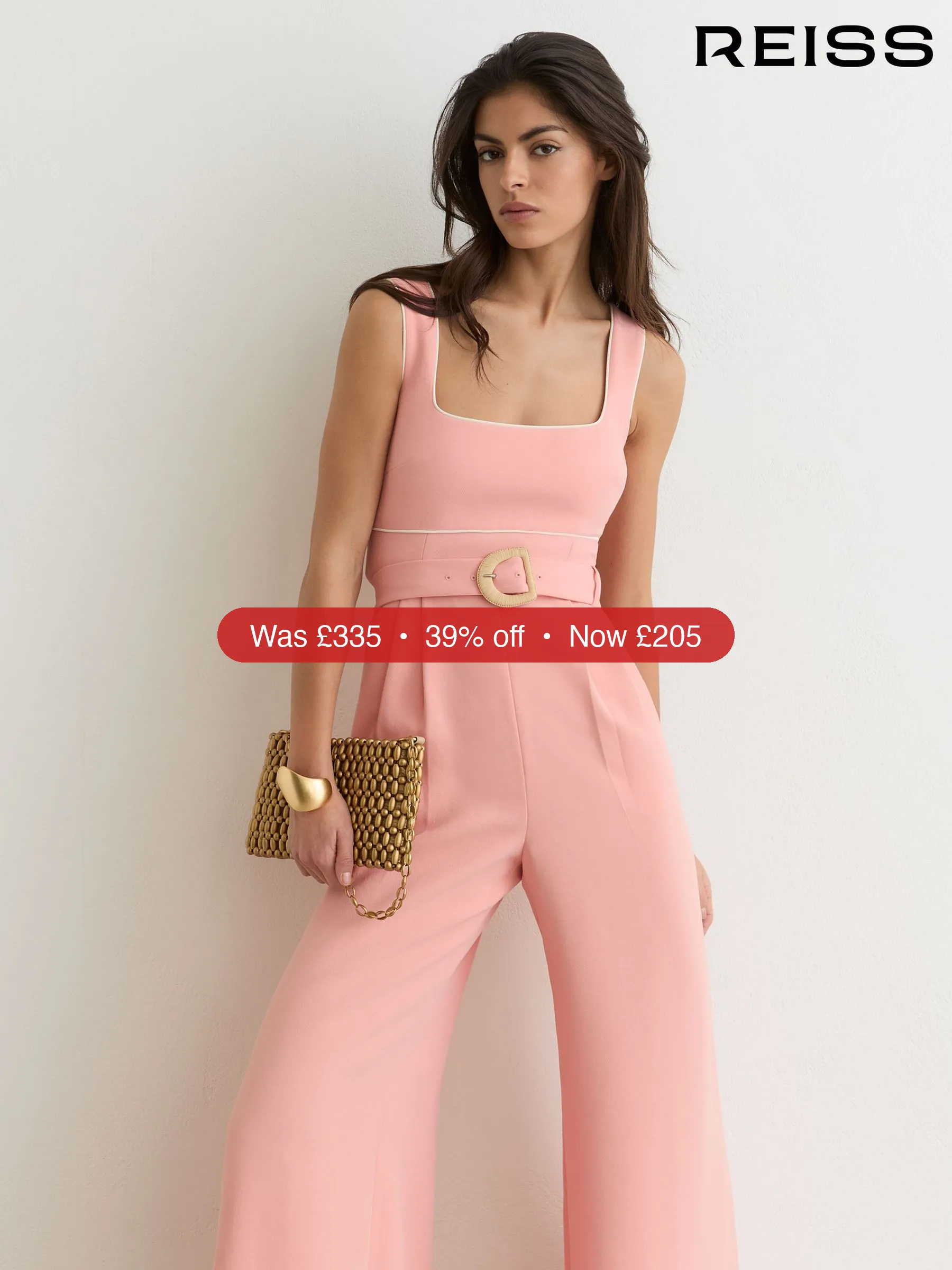 Next Reiss Pink Dia Tipped Wide-Leg Belted Jumpsuit – 39% Off