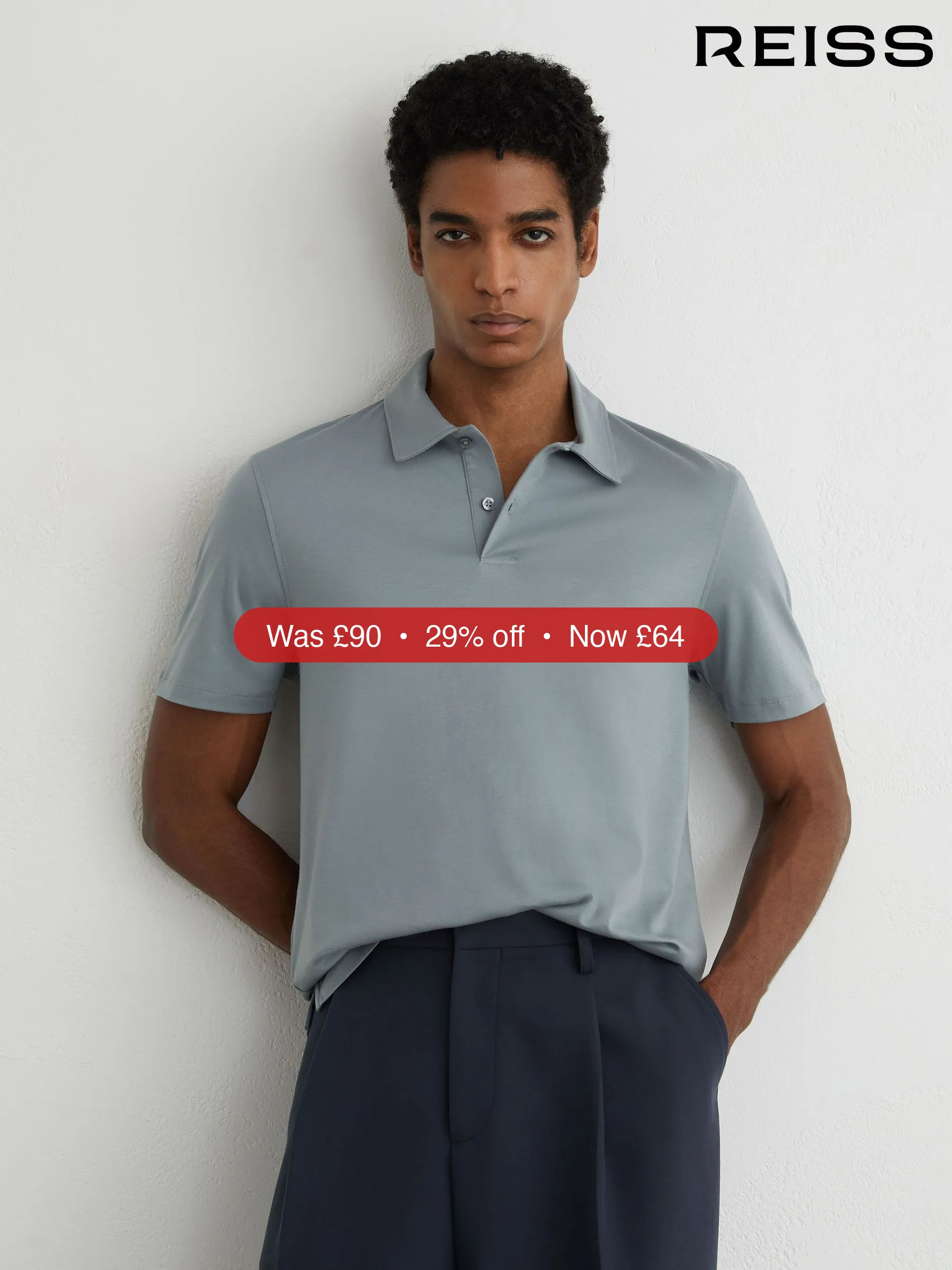 Next Reiss Steel Blue Earl Air-Water Cotton Polo Shirt – 29% Off