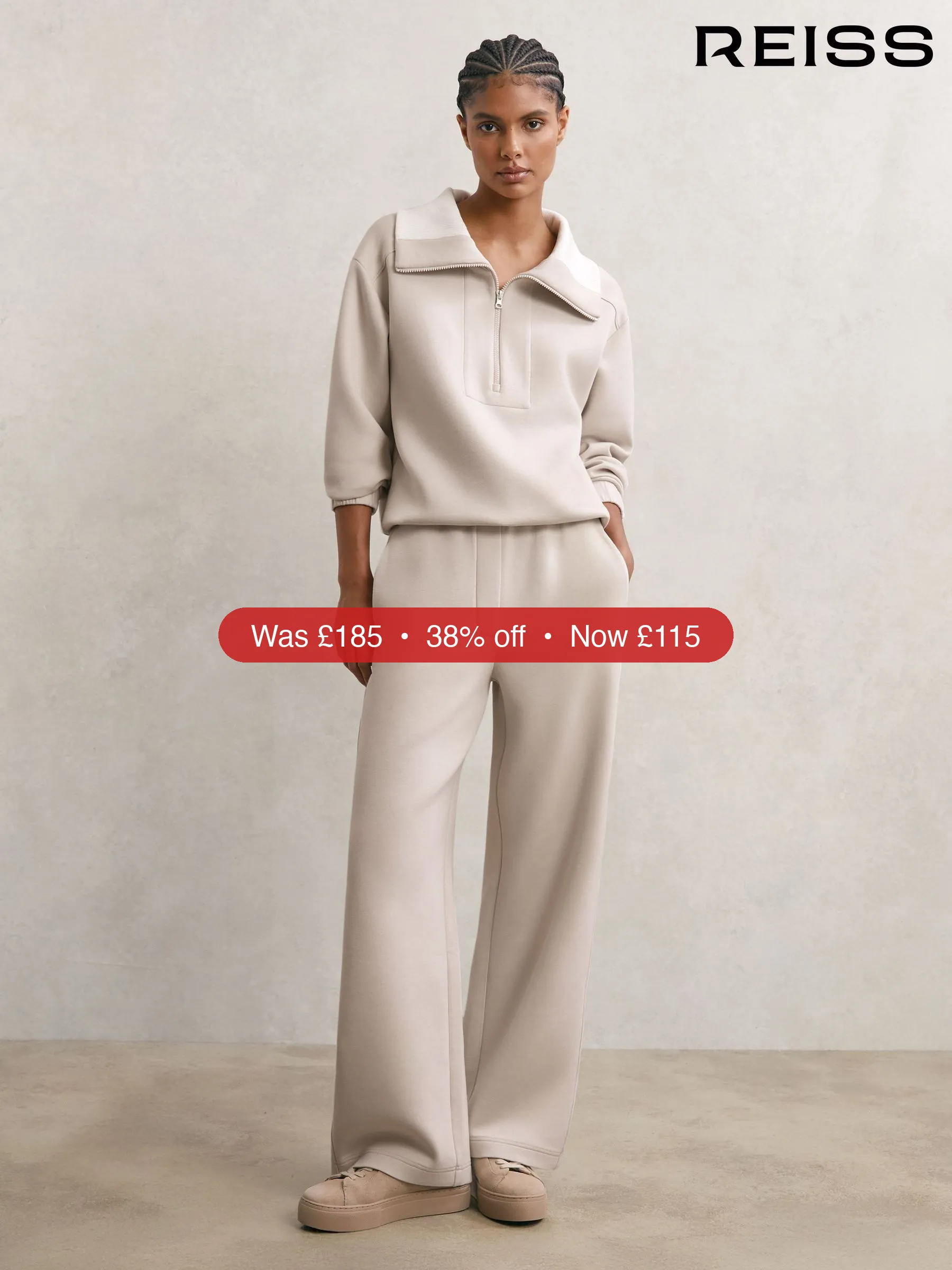 Next Reiss Stone Laney Premium Interlock Wide-Leg Joggers – 38% Off