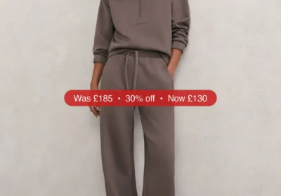 Next Reiss Taupe Brown Laney Petite Premium Interlock Wide-Leg Joggers - 30% Off in Ireland