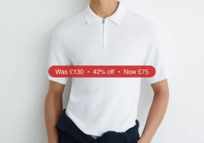 Next Reiss White Estate Textured-Knit Half-Zip Polo Shirt - 42% Off in Ireland