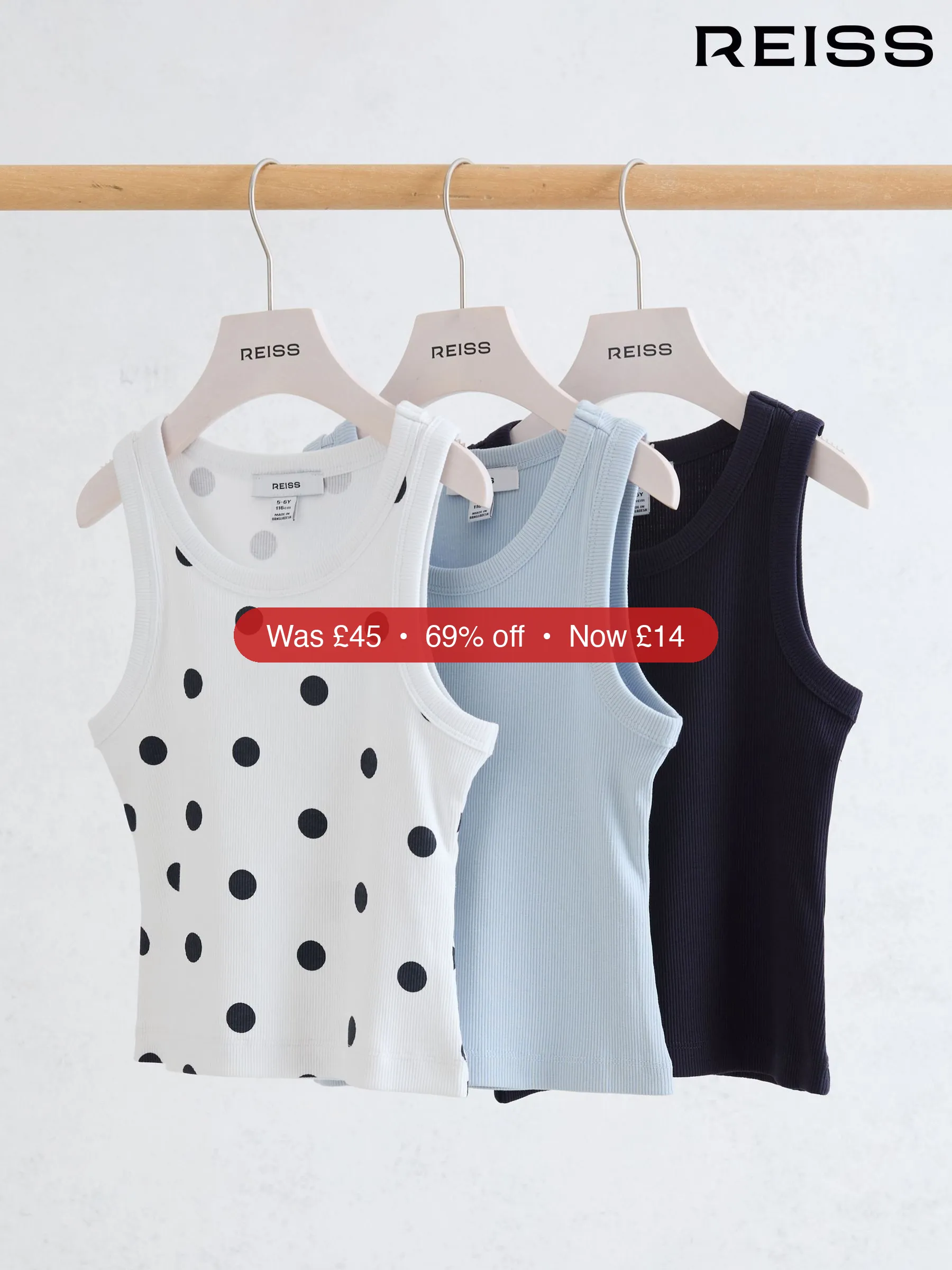 Next Reiss White Print Violet 3 Pack 9-13 yrs 3 Pack Stretch-Cotton Ribbed Vests – 69% Off