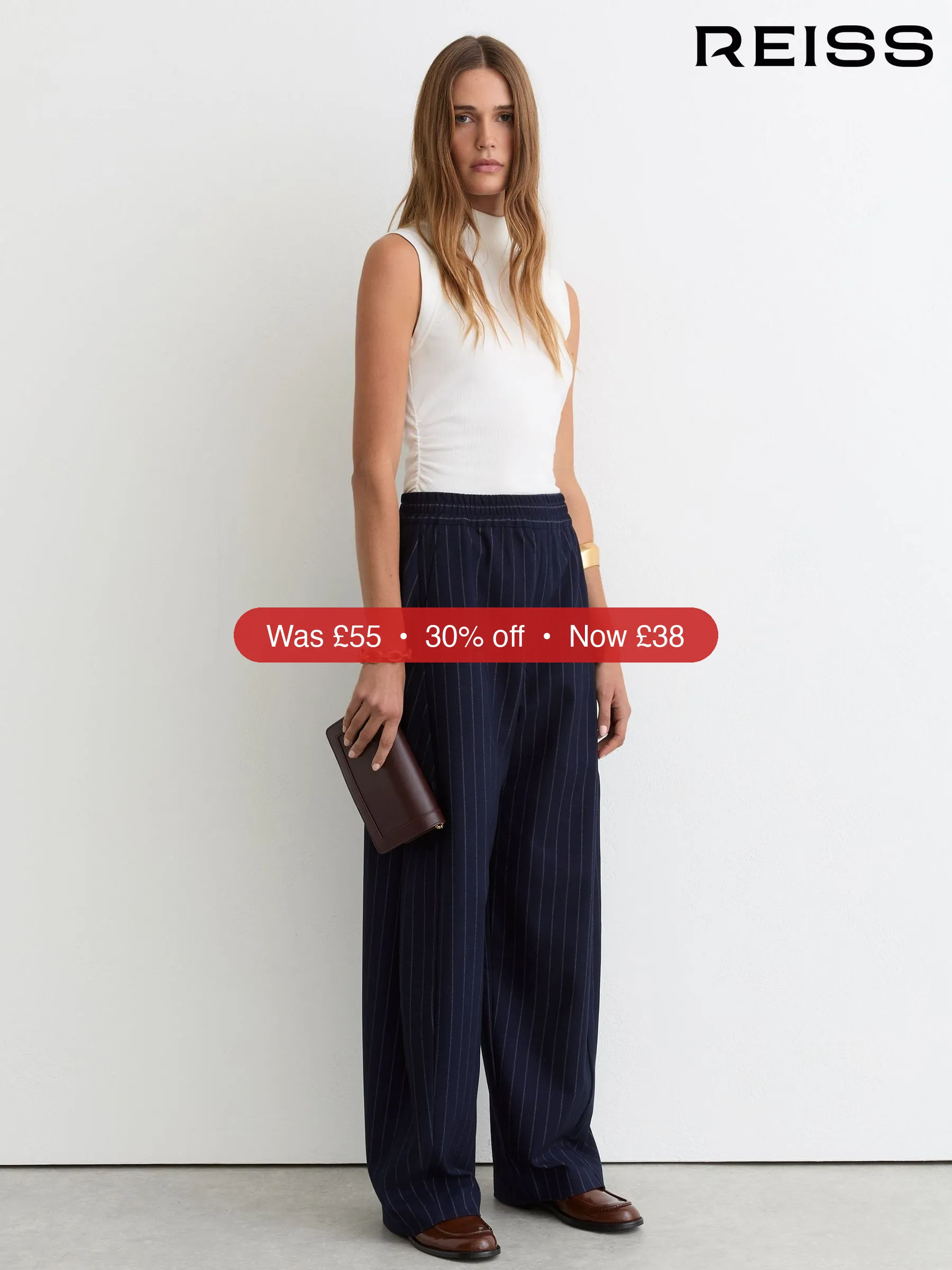 Next Reiss White Simone Stretch-Cotton High-Neck Vest – 30% Off