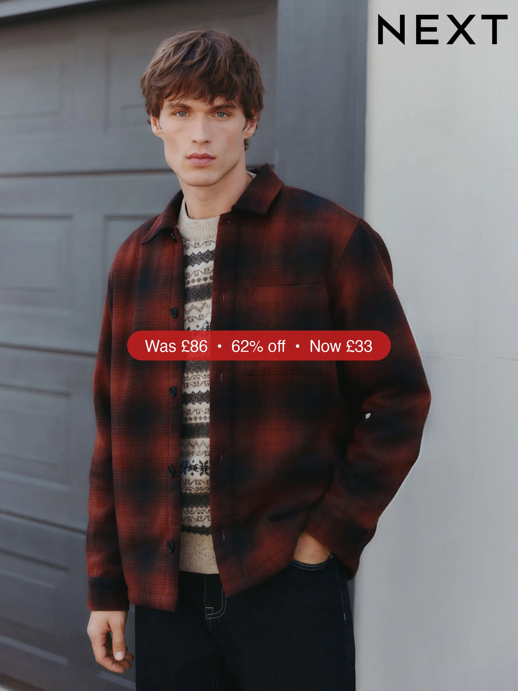 Next Rust Brown Borg Lined Check Shacket – 62% Off