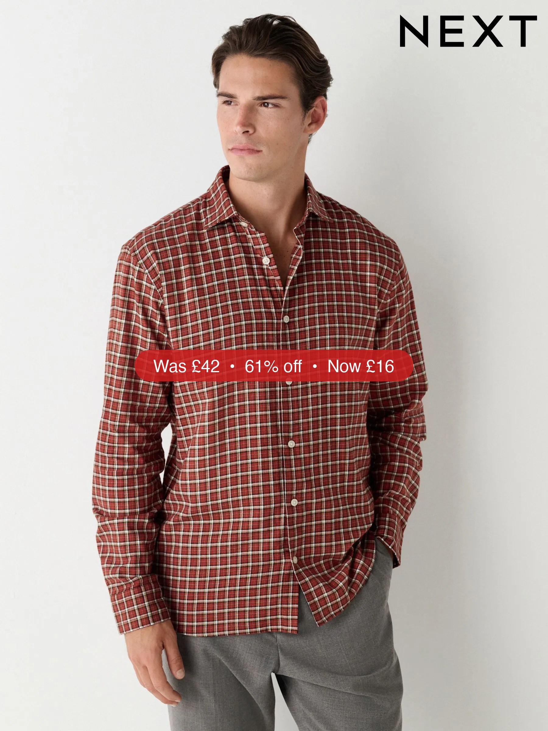 Next Rust Orange Grid Check Brushed Flannel Shirt – 61% Off