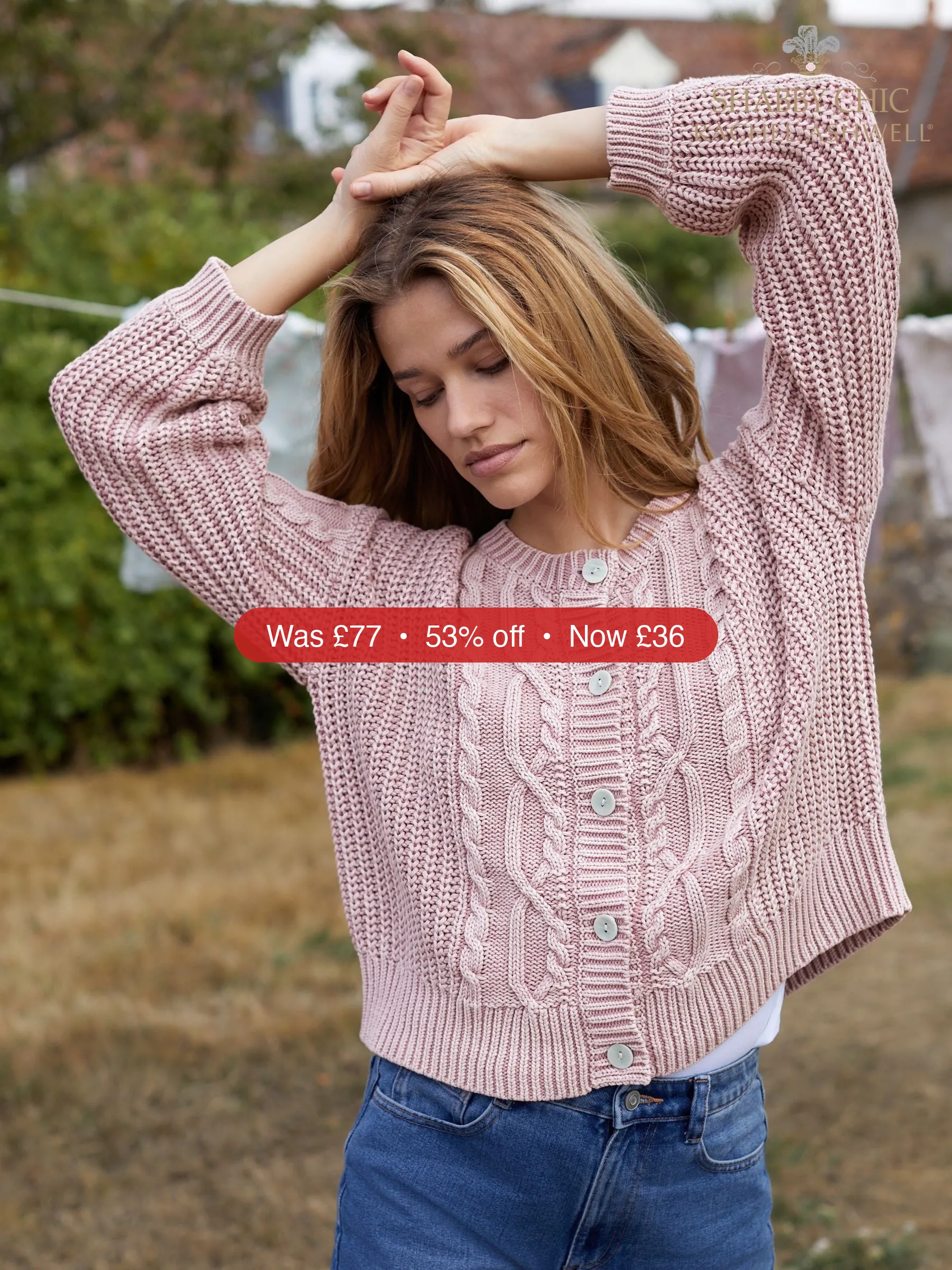 Next Shabby Chic by Rachel Ashwell® Pink Washed Cable Cardigan – 53% Off