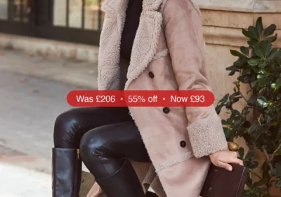 Next Sosandar Natural Faux Suede & Shearling Double Breasted Coat - 55% Off in Ireland