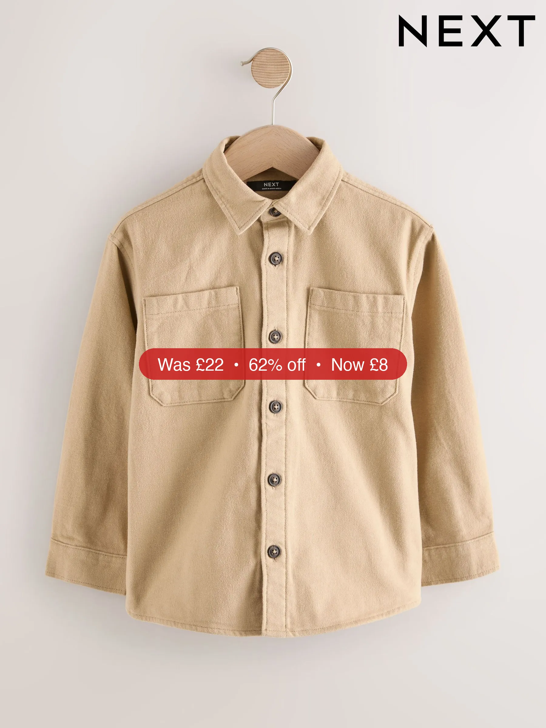 Next Stone Brushed Overshirt (3-16yrs) – 62% Off