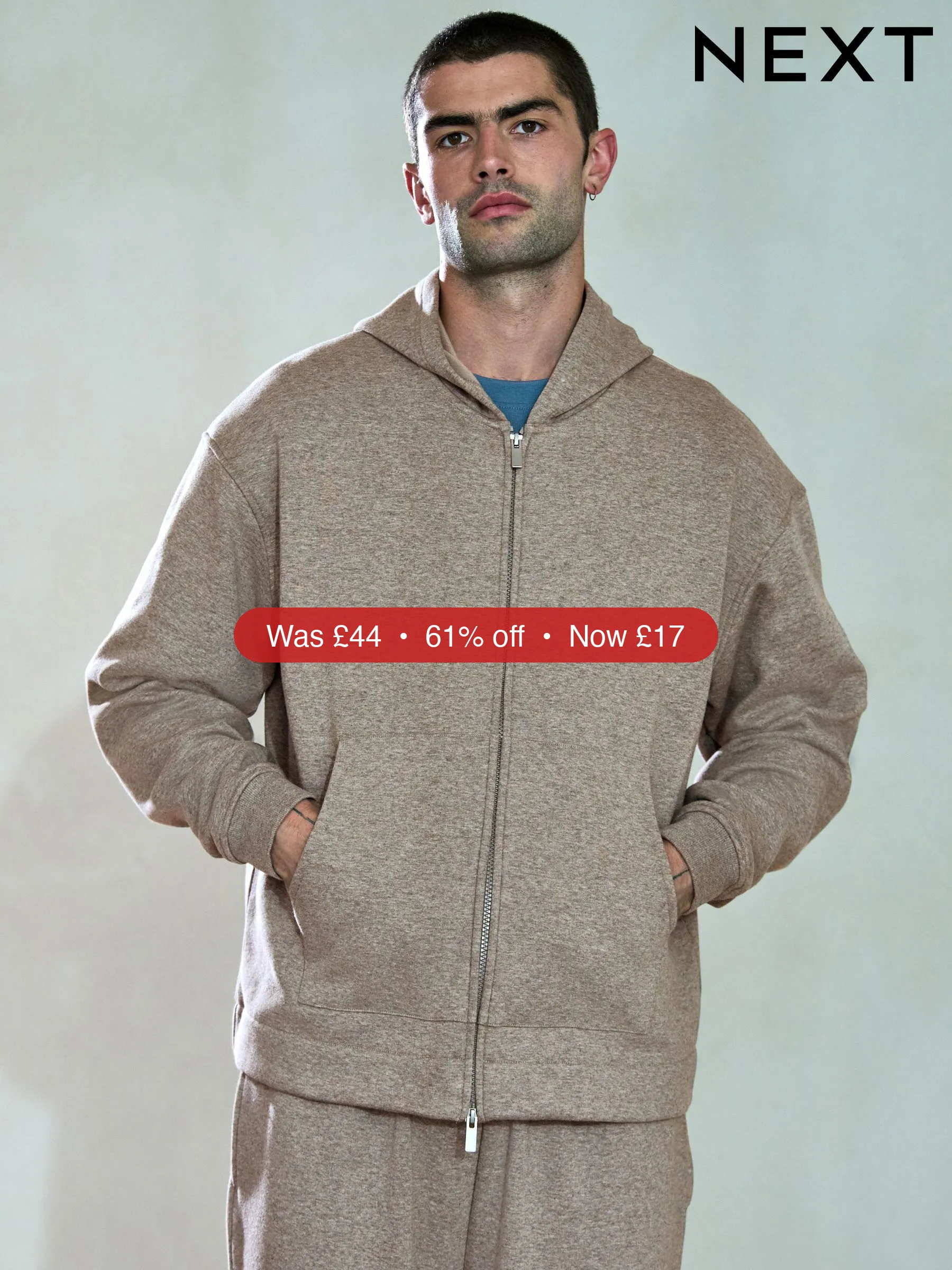 Next Stone Neutral Velour Lined Zip Through Hoodie – 61% Off