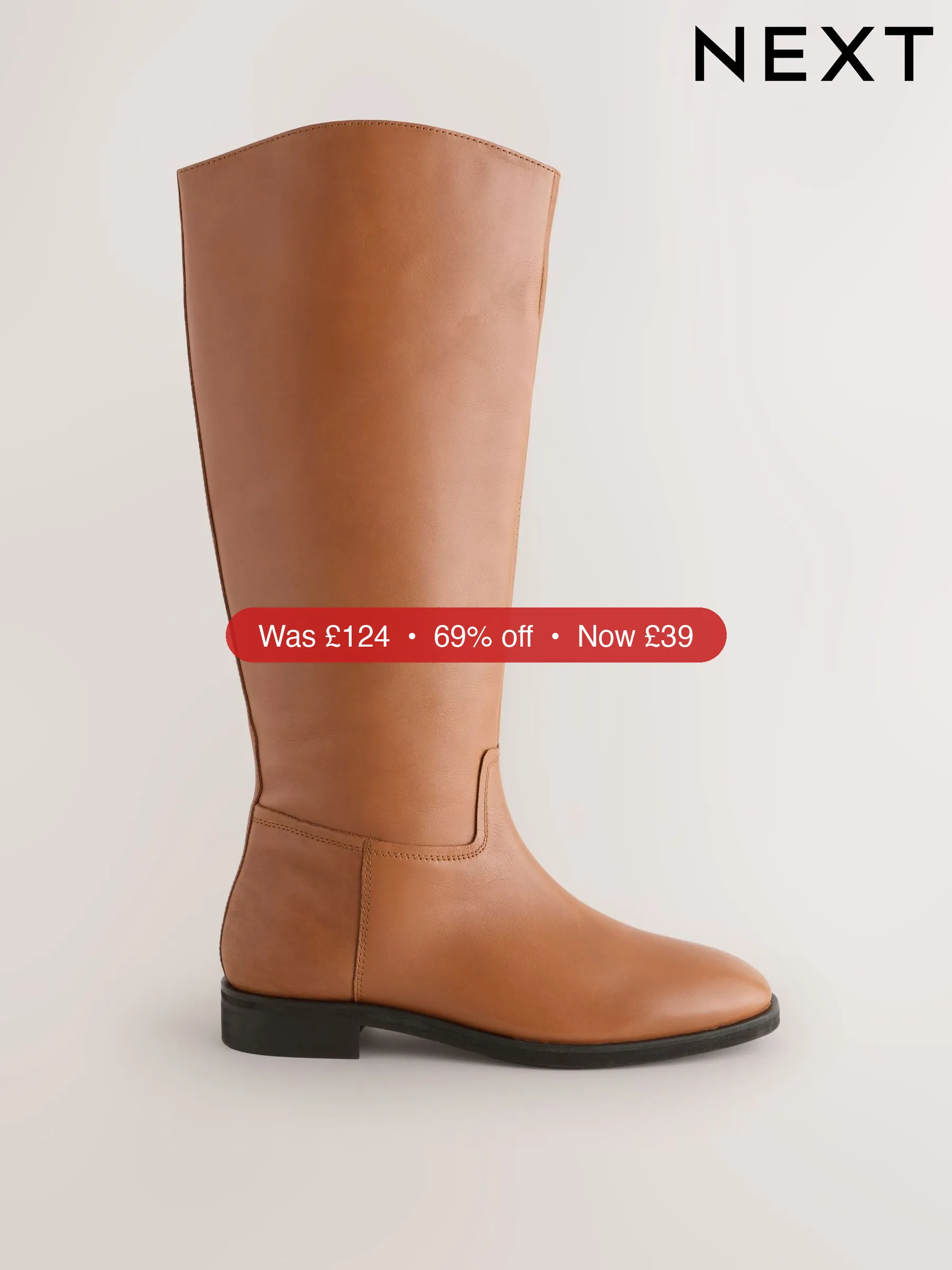 Next Tan Brown Leather Standard/Wide Fit Forever Comfort® Flat Riding Boots – 69% Off