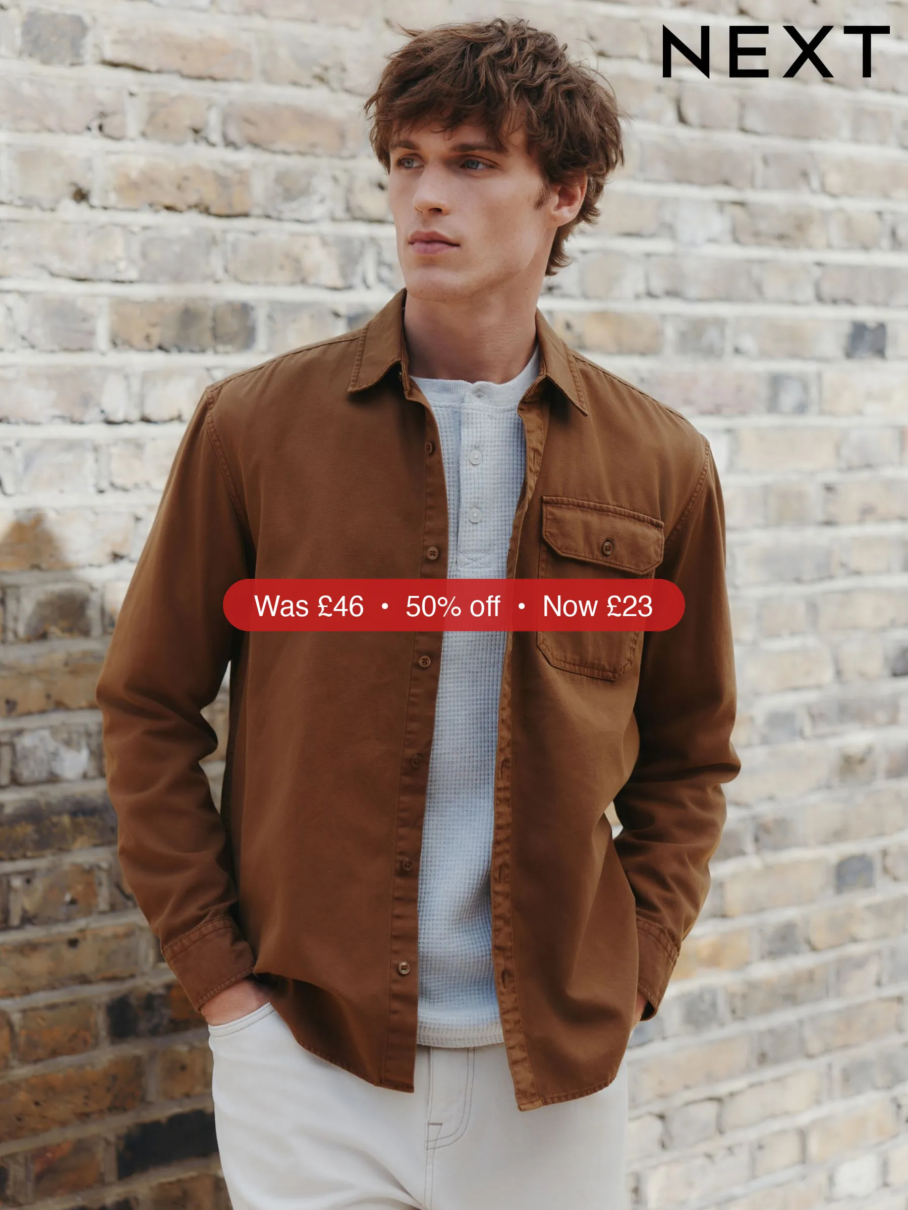 Next Tan Brown Long Sleeve Garment Dyed Oxford Shirt – 50% Off
