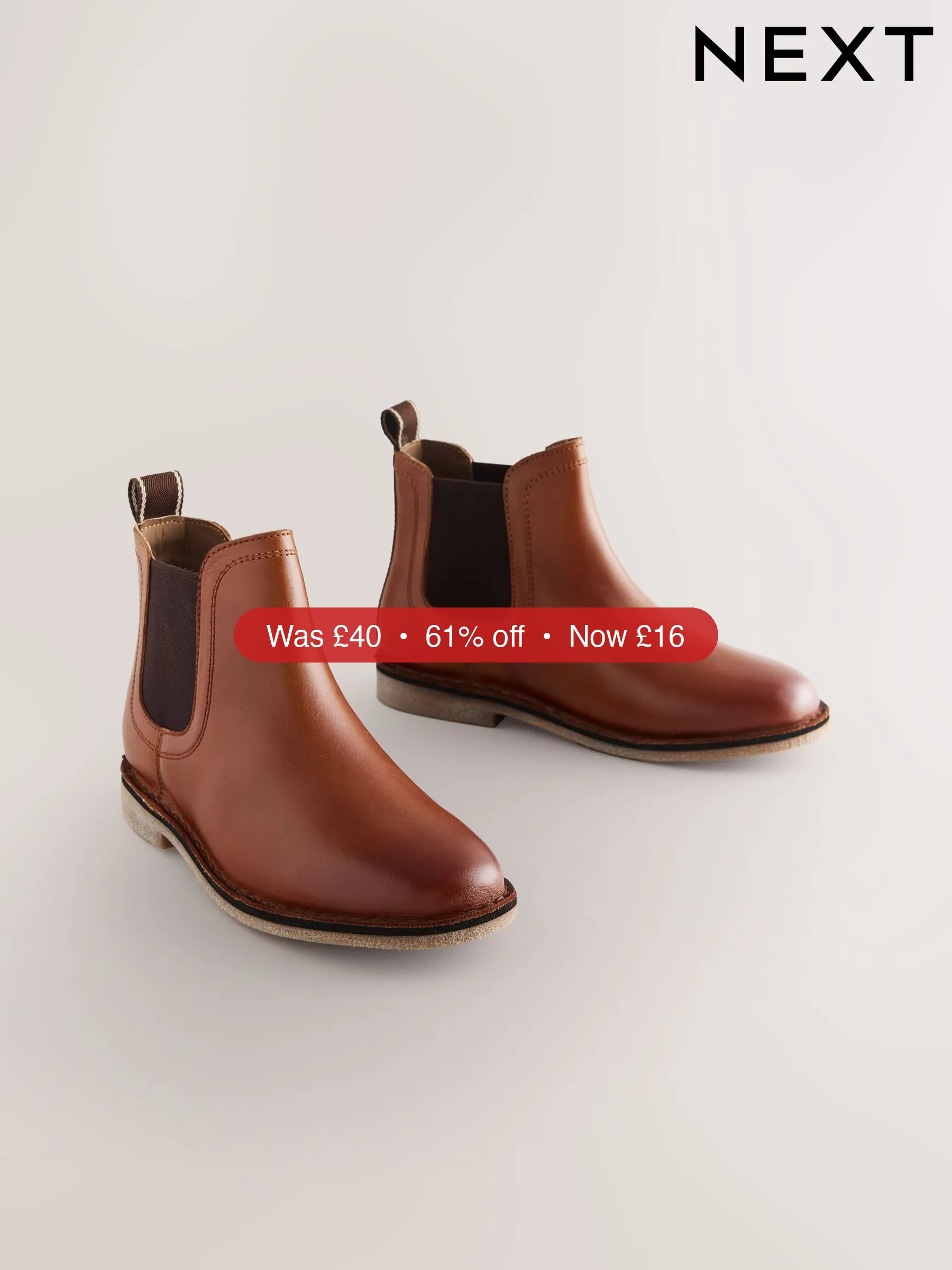 Next Tan Brown Standard Fit (F) Leather Chelsea Boots – 61% Off