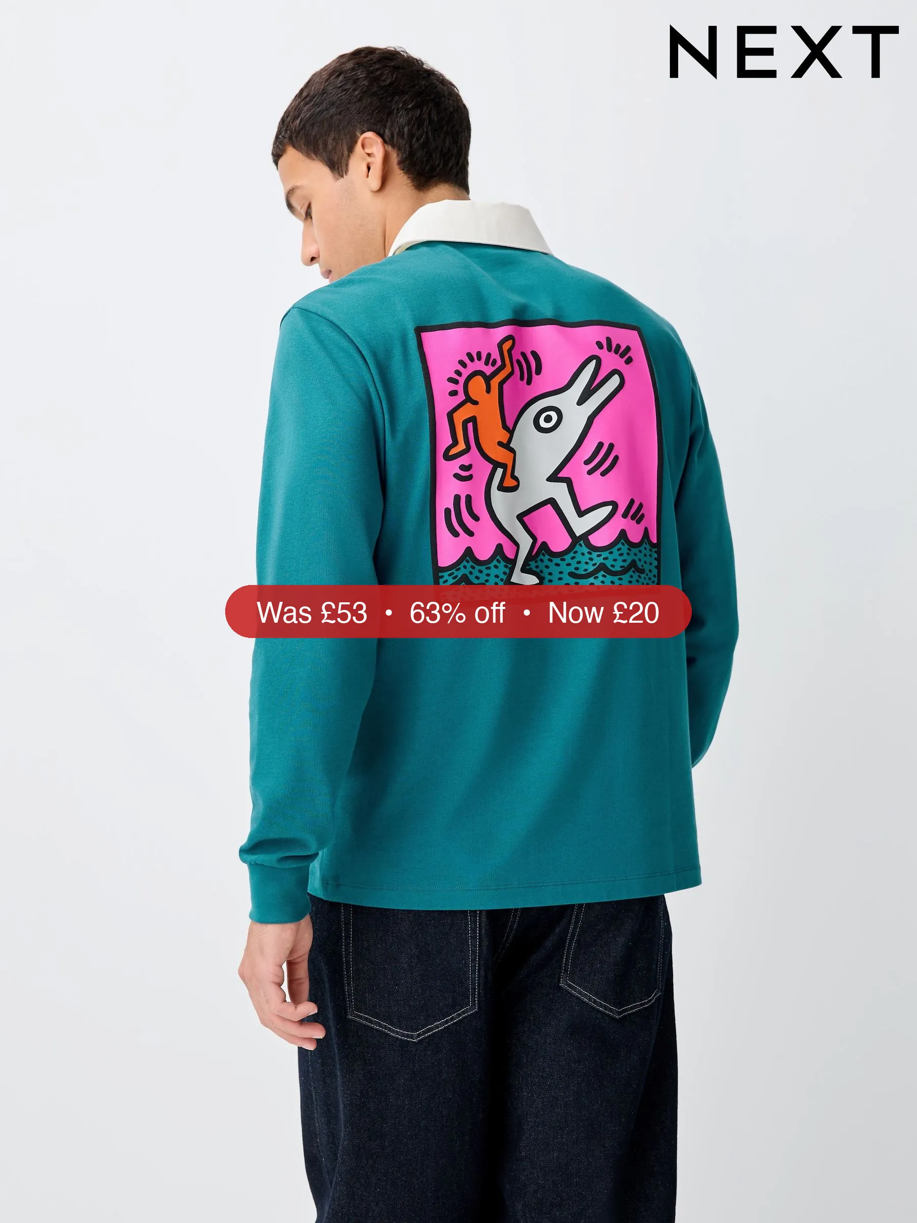 Next Teal Blue Keith Haring Rugby Shirt – 63% Off
