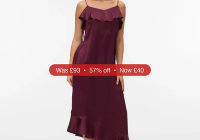 Next VERO MODA Burgundy Satin Frill Detail Scarf Dress - 57% Off in Ireland