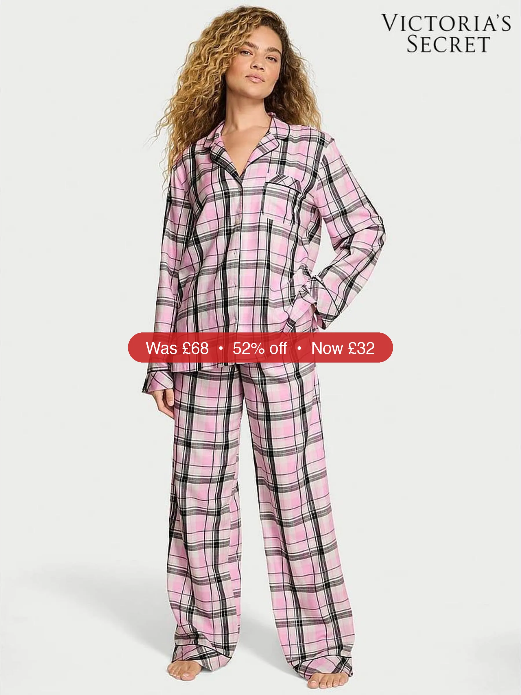 Next Victoria’s Secret Pink/Black Tartan Flannel Long Pyjamas Set – 52% Off