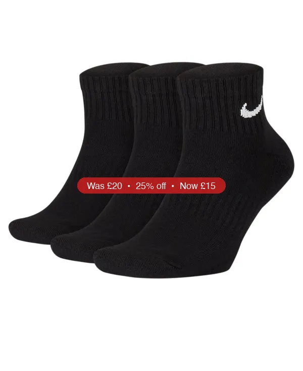 Nike Men’s 3-Pk. Quarter Ankle Socks – 25% Off